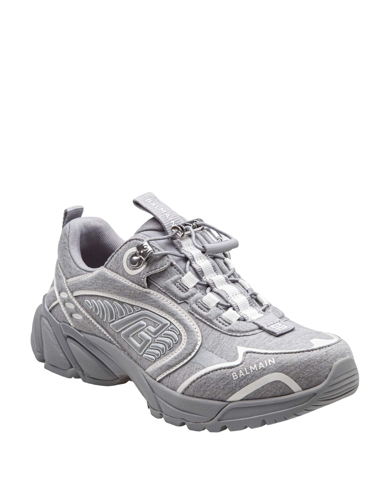 Balmain Sneakers In Mixed Materials In Grey/white