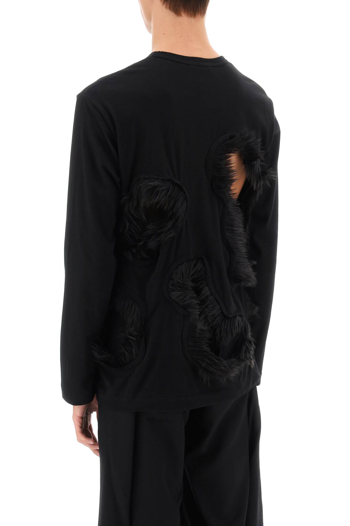 Shop Comme Des Garçons Homme Deux Long-sleeved T-shirt With Faux Fur-trimmed Cut-outs In Black Black (black)