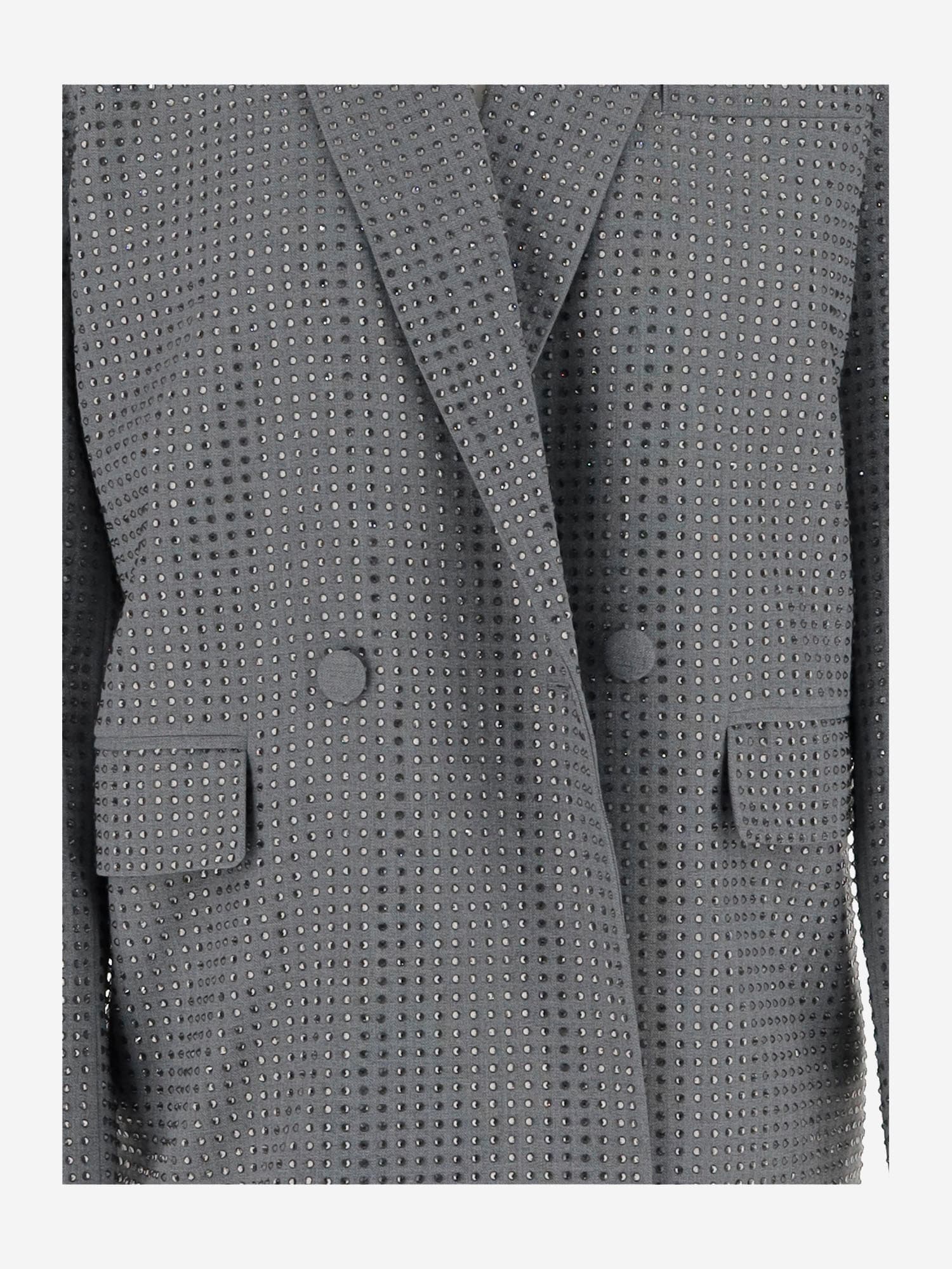 Shop Pinko Double-breasted Blazer With Rhinestones In Grey