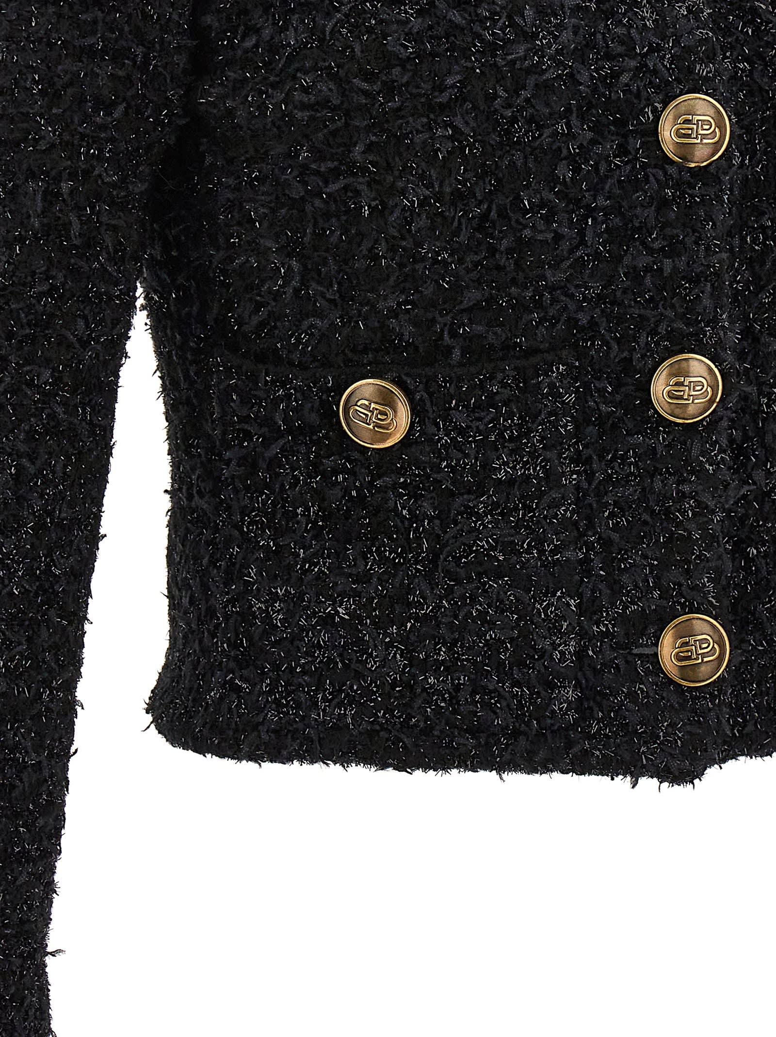 Shop Balenciaga Cropped Tweed Cardigan In Black