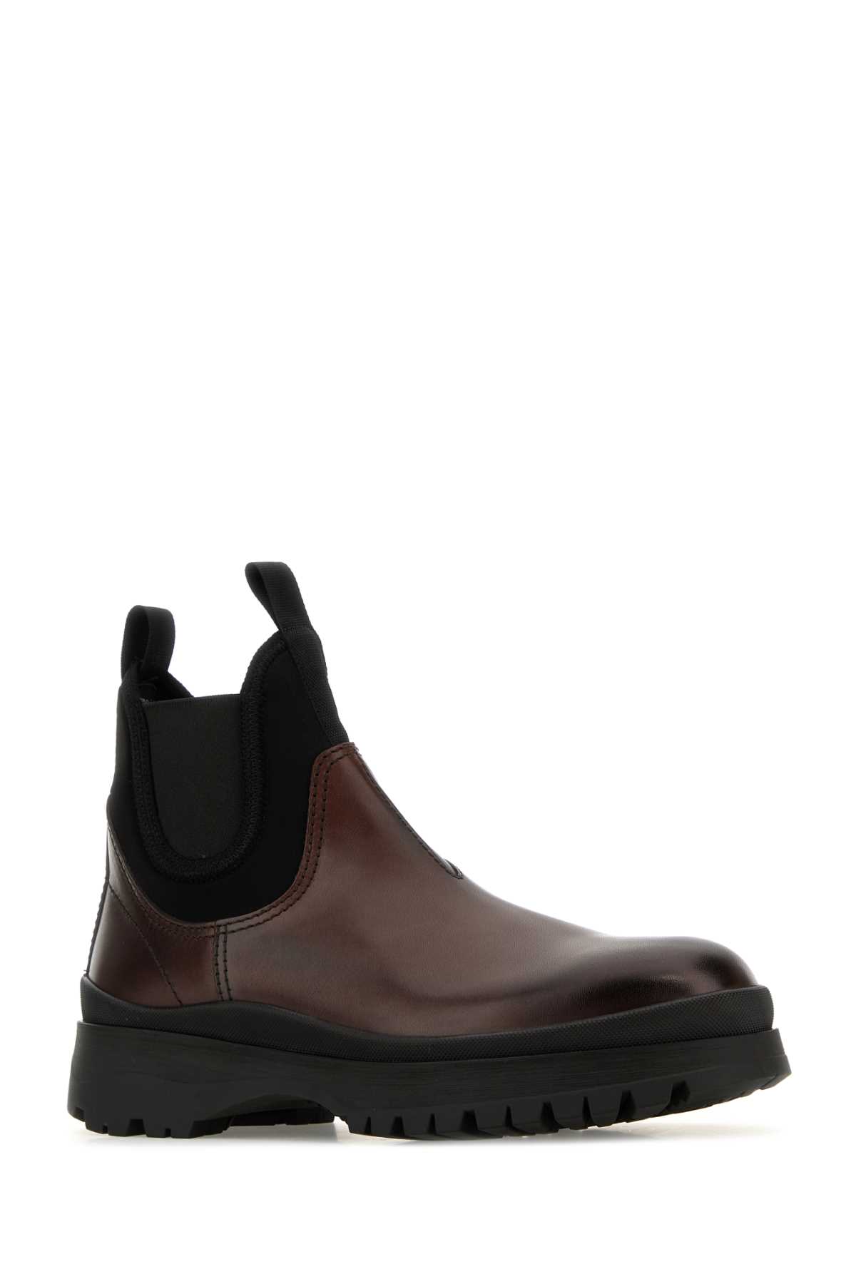 Shop Prada Brown Leather Ankle Boots In Ebano