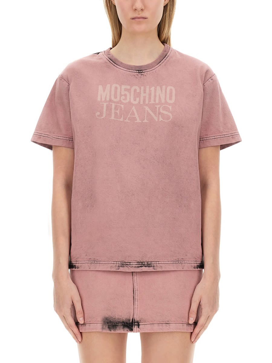 Shop M05ch1n0 Jeans T-shirt With Logo In Pink