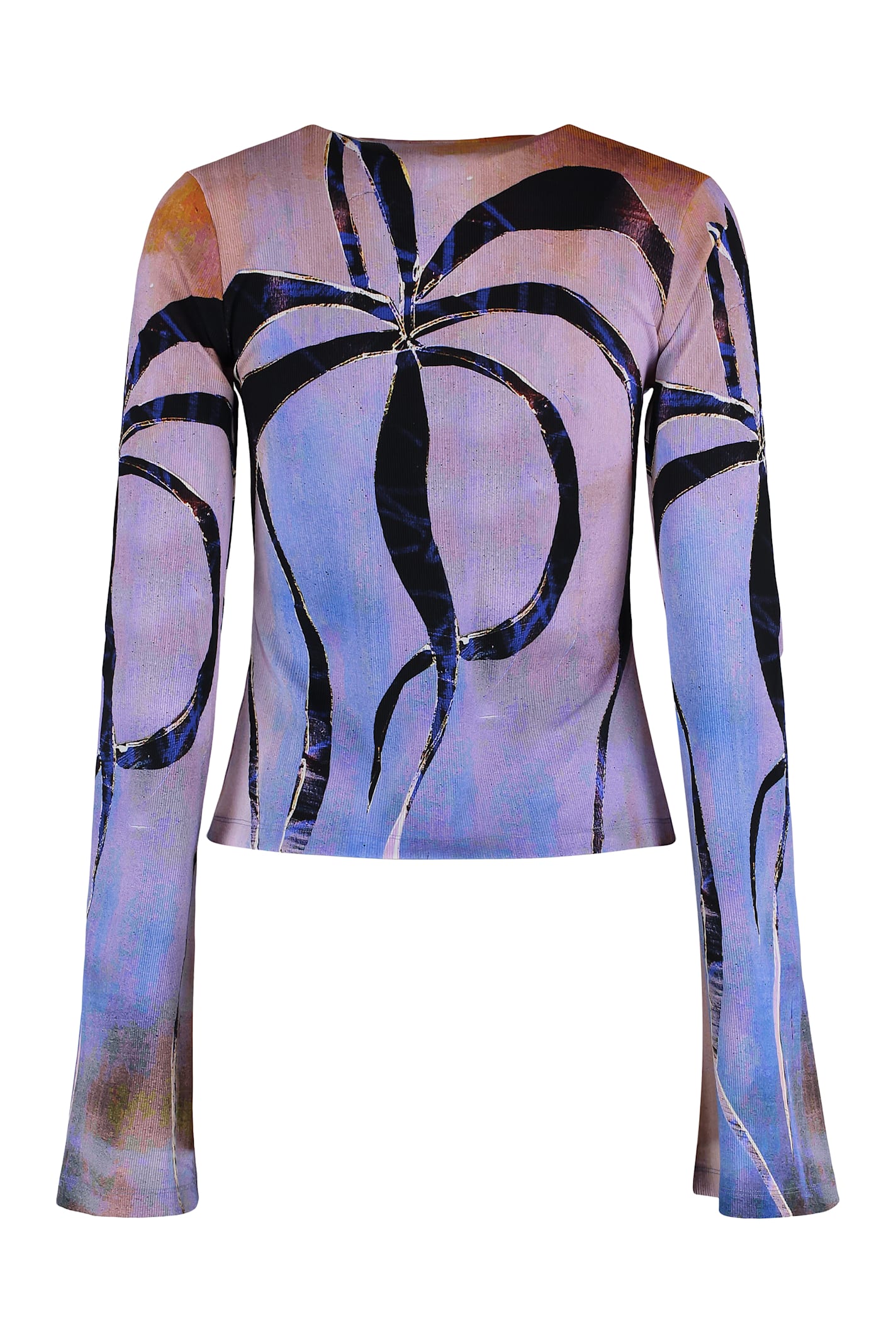 Louisa Ballou Abstract Pattern Long Sleeve Open Front Top In Multi