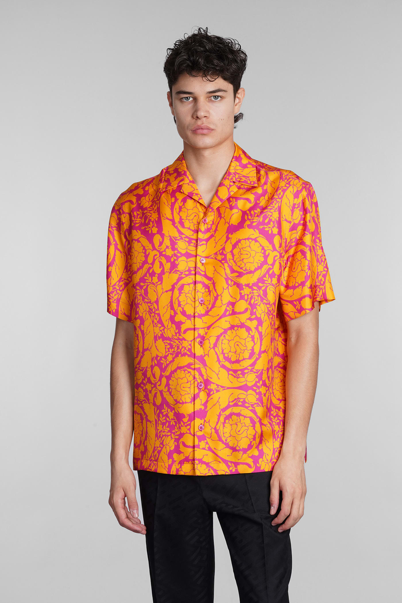 Versace Shirt In Orange Silk