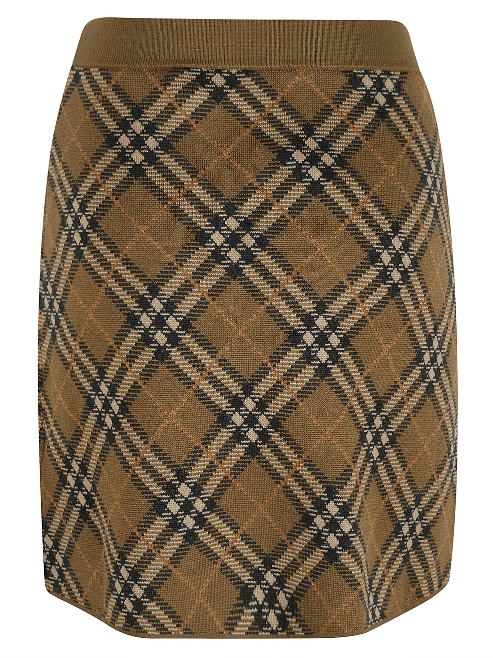 Burberry Check Pattern Ribbed Knit Skirt In Shrew Ip Check