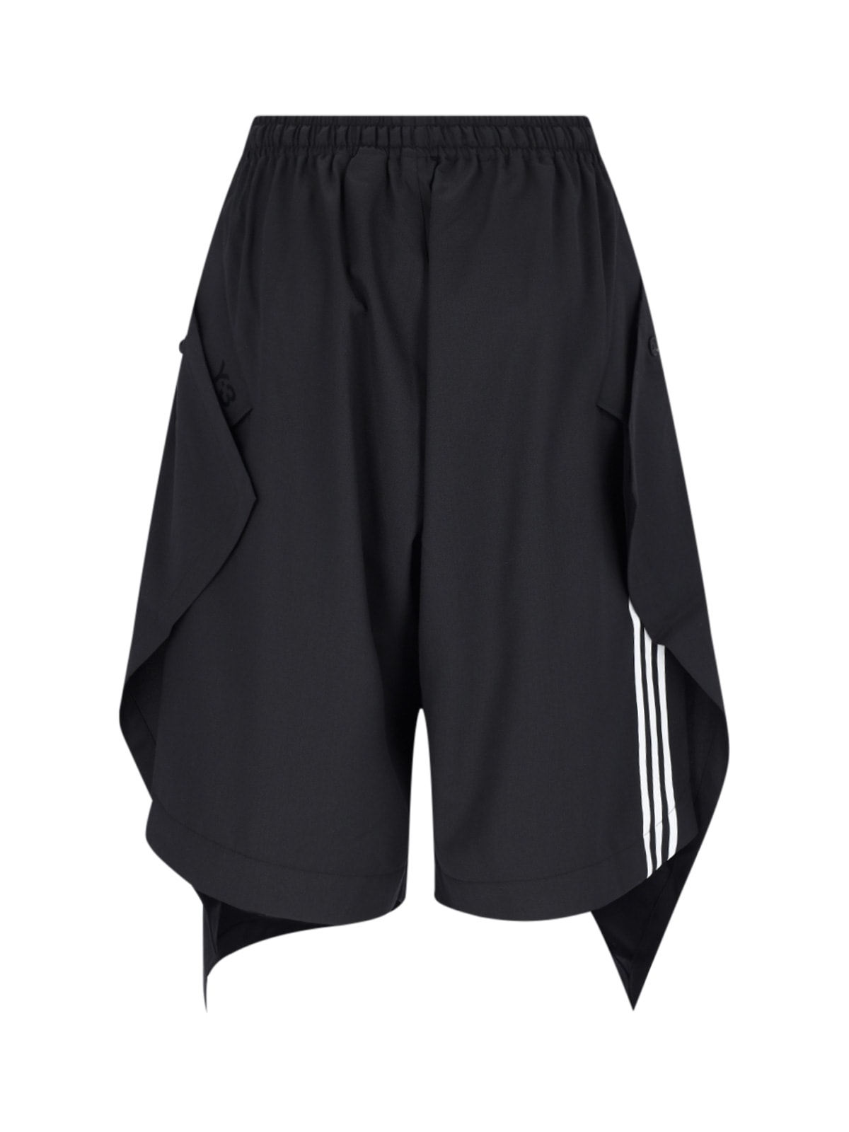 Shop Y-3 Asymmetrical Shorts In Black
