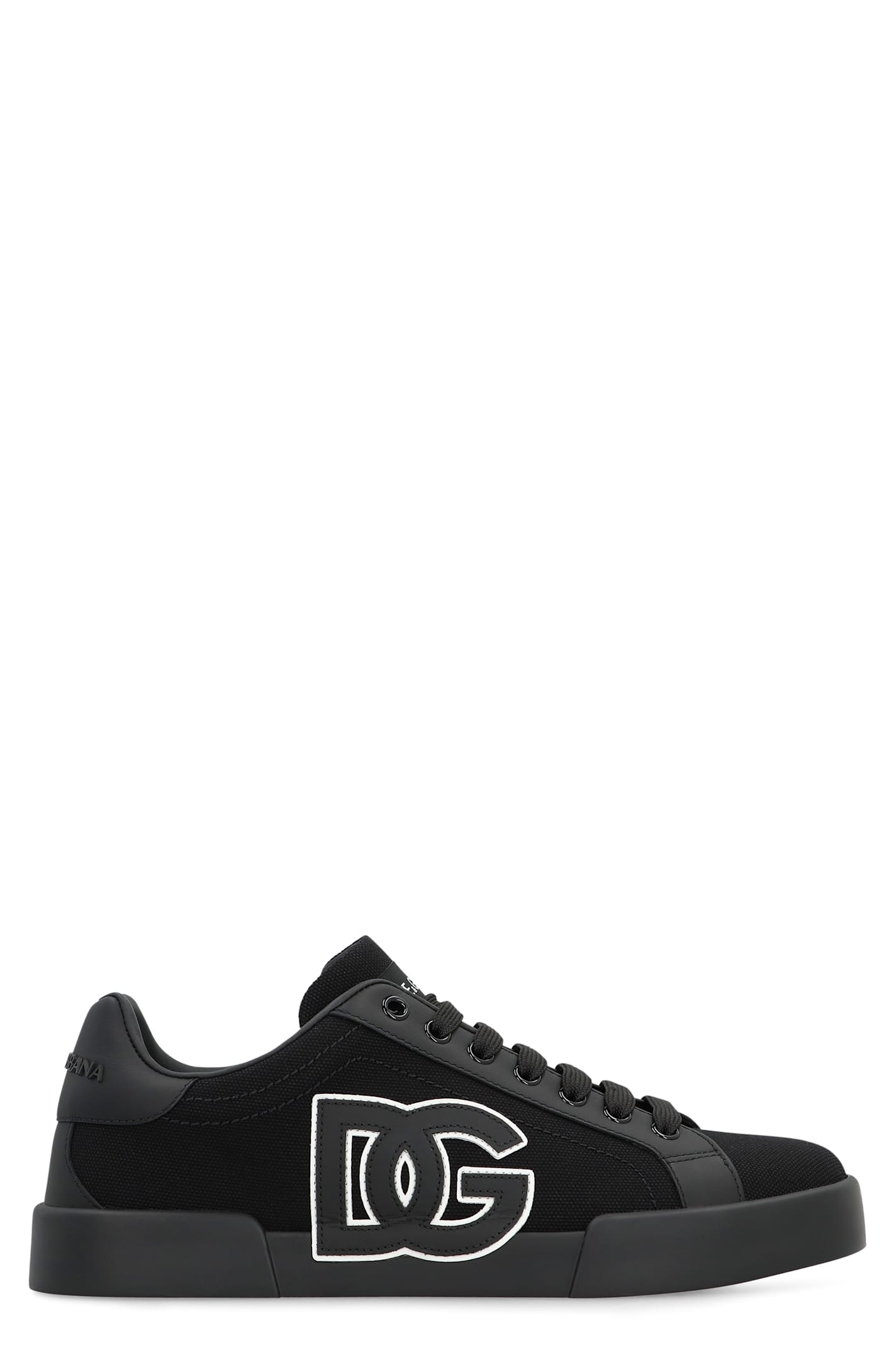 Dolce & Gabbana Light Strobel Sneaker In Canvas And Leather Color Black With Logo In Black