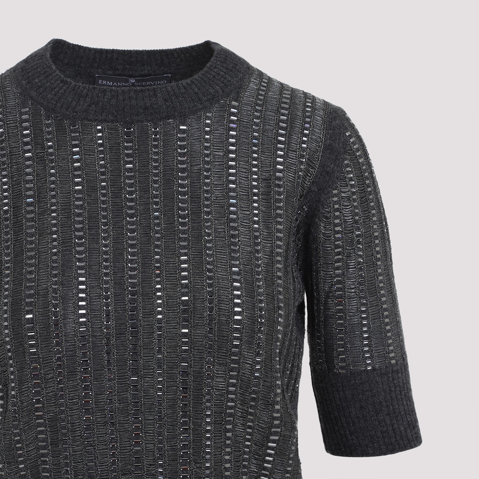 Ermanno Scervino Textured Wool-cashmere Blend Sweater With Metallic Accents