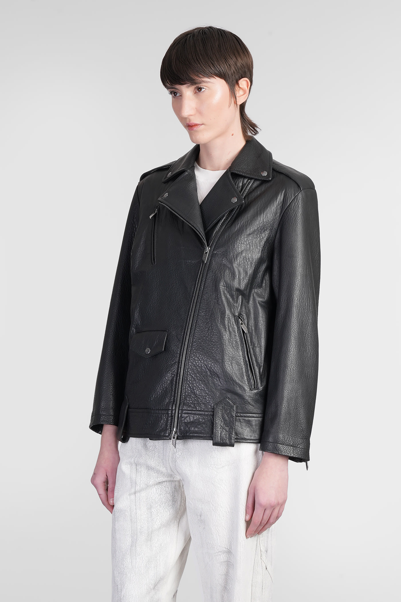 Salvatore Santoro Biker Jacket In Black Leather In Black