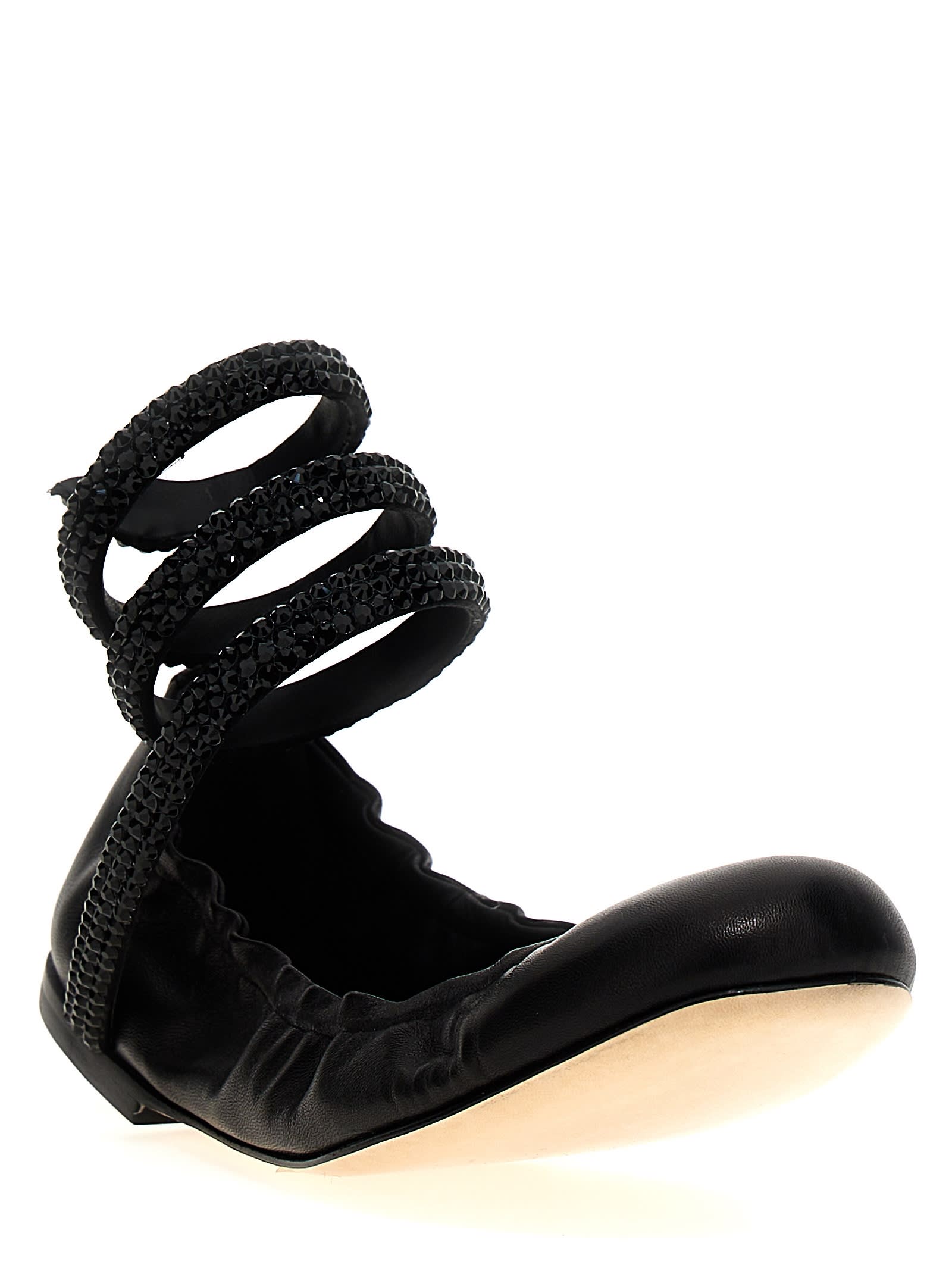 Shop René Caovilla Studded Ankle Strap Ballerinas In Nero