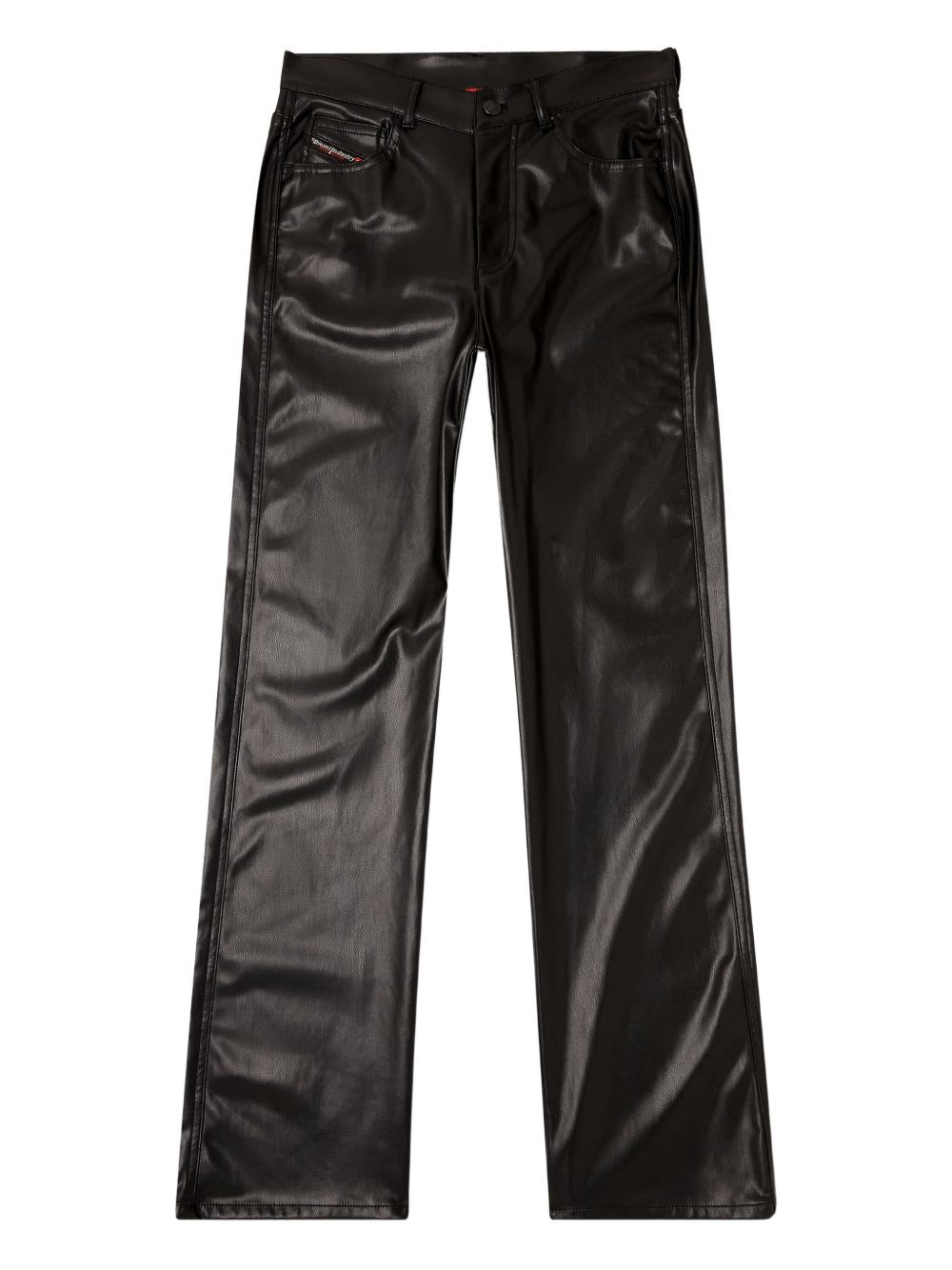 Diesel Faux Leather Wide Leg Trousers Belt Loops In Black