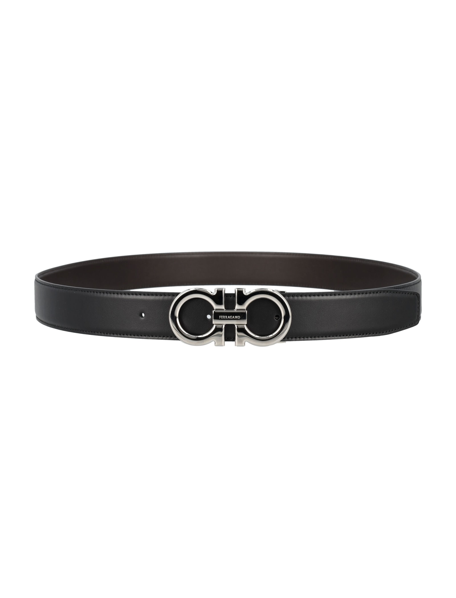 Shop Ferragamo Double Adjustable Belt In Nero + Hickory