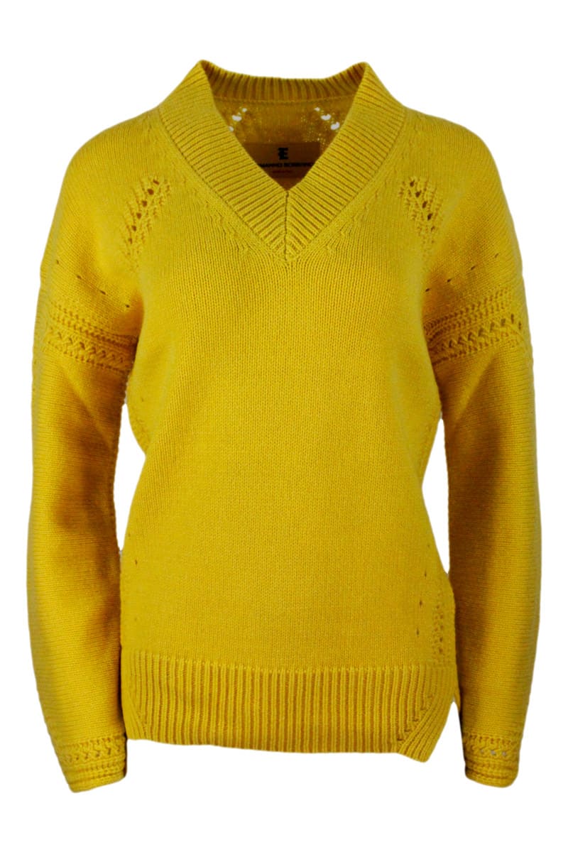 Ermanno Scervino V-neck Cashmere Blend Sweater With Knits