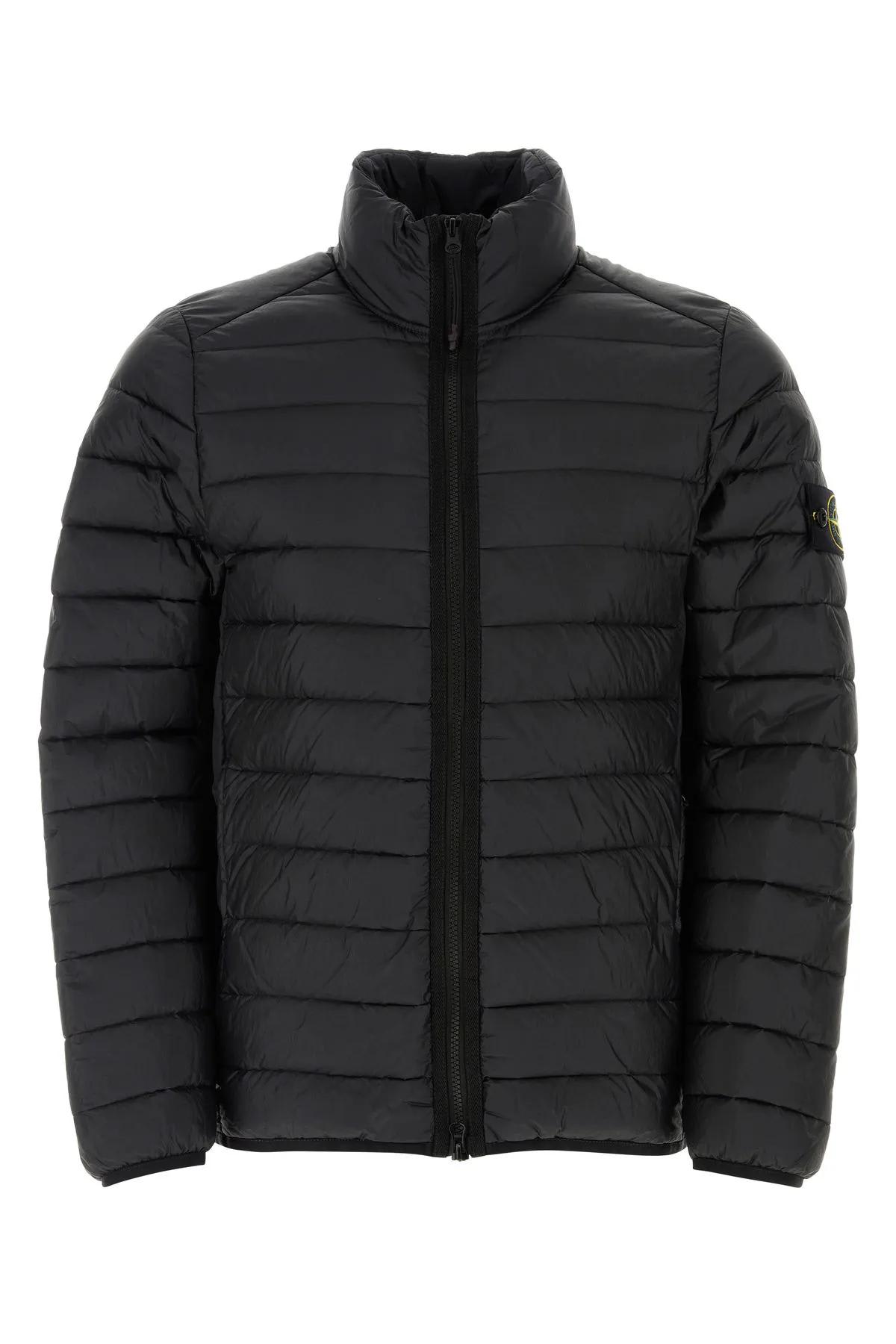 Shop Stone Island Black Nylon Down Jacket In Nero