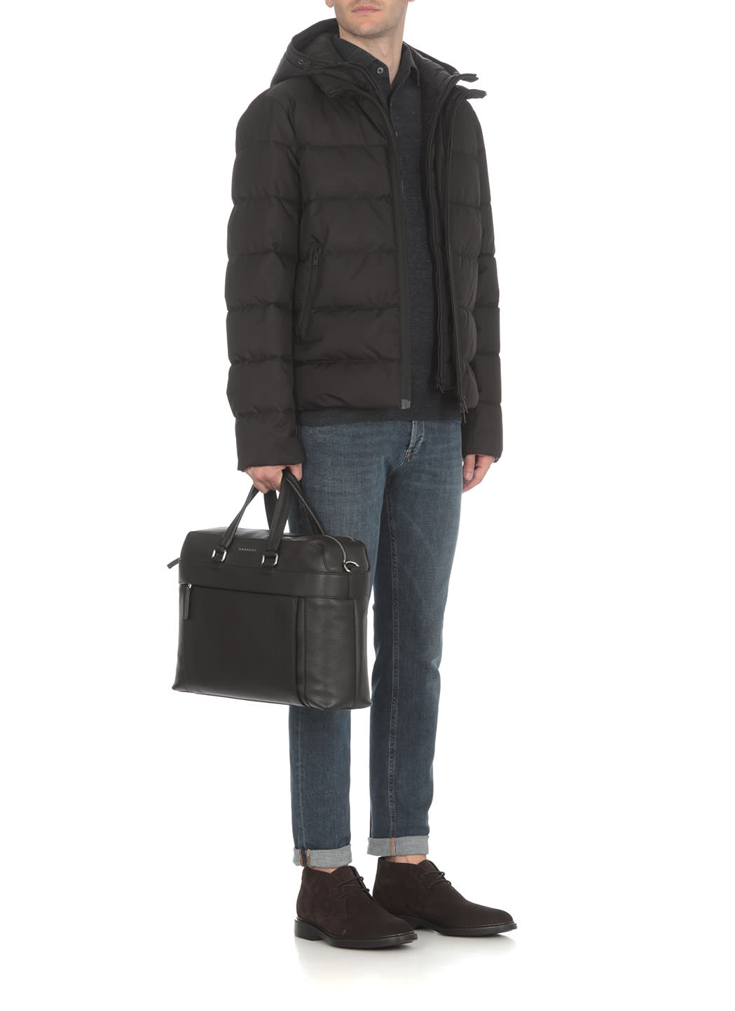 Shop Fay Double Front Down Jacket In Nero