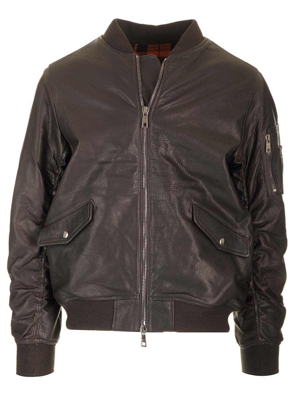 Brown Lambskin Bomber Jacket