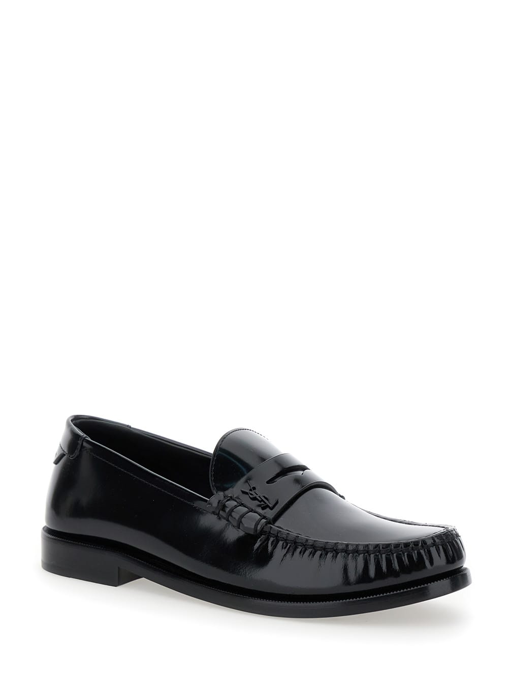 Shop Saint Laurent Black Loafers In Leather Woman