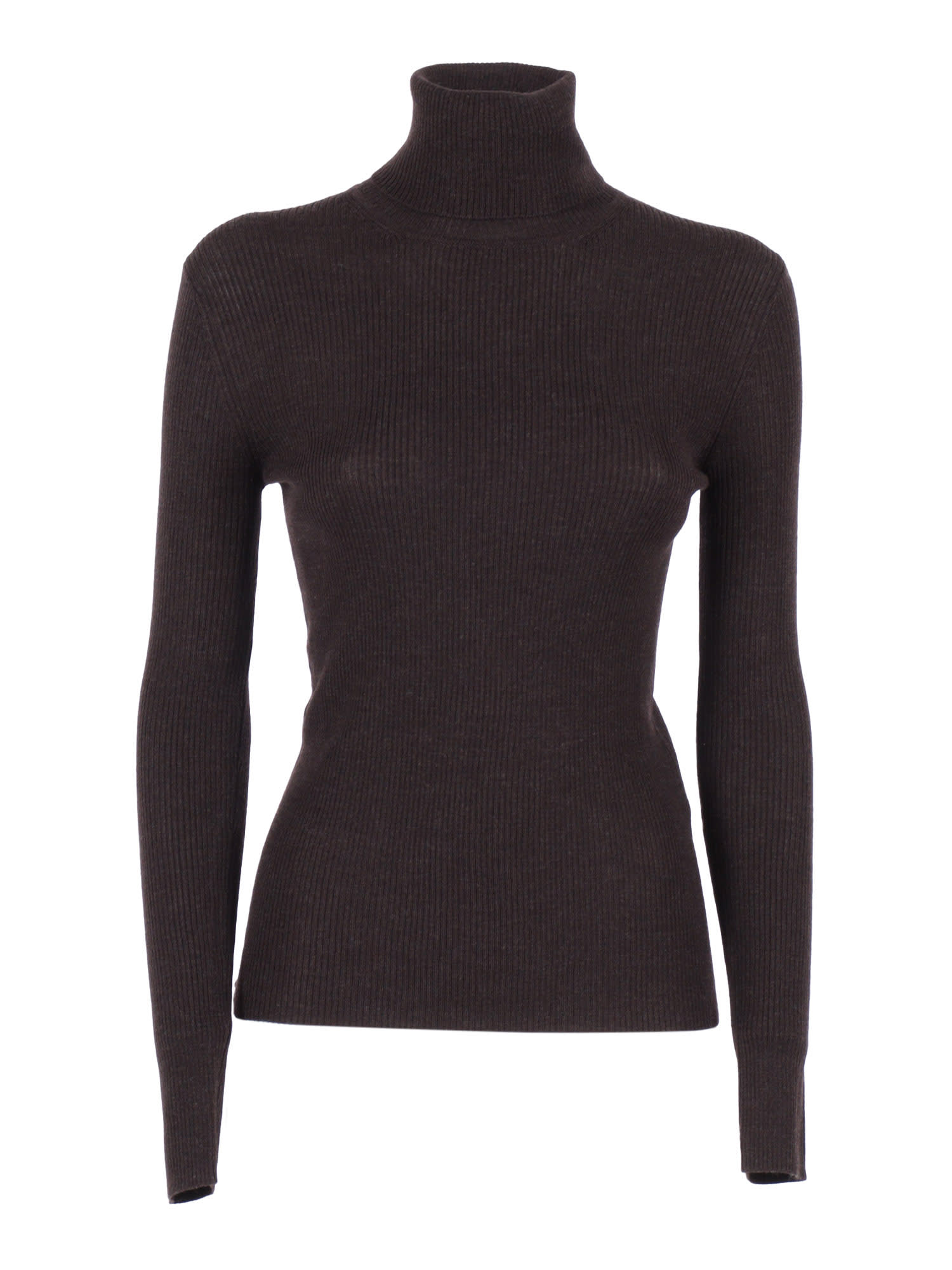 P.a.r.o.s.h Ribbed Turtleneck Sweater In Brown Wool In Brown