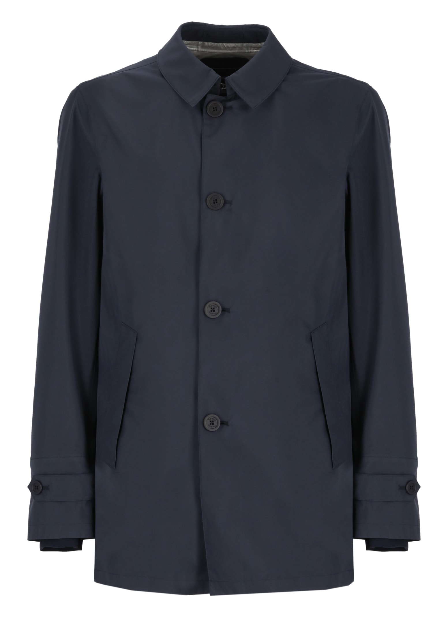 Herno Raincoat With Pocket Hood In Blue