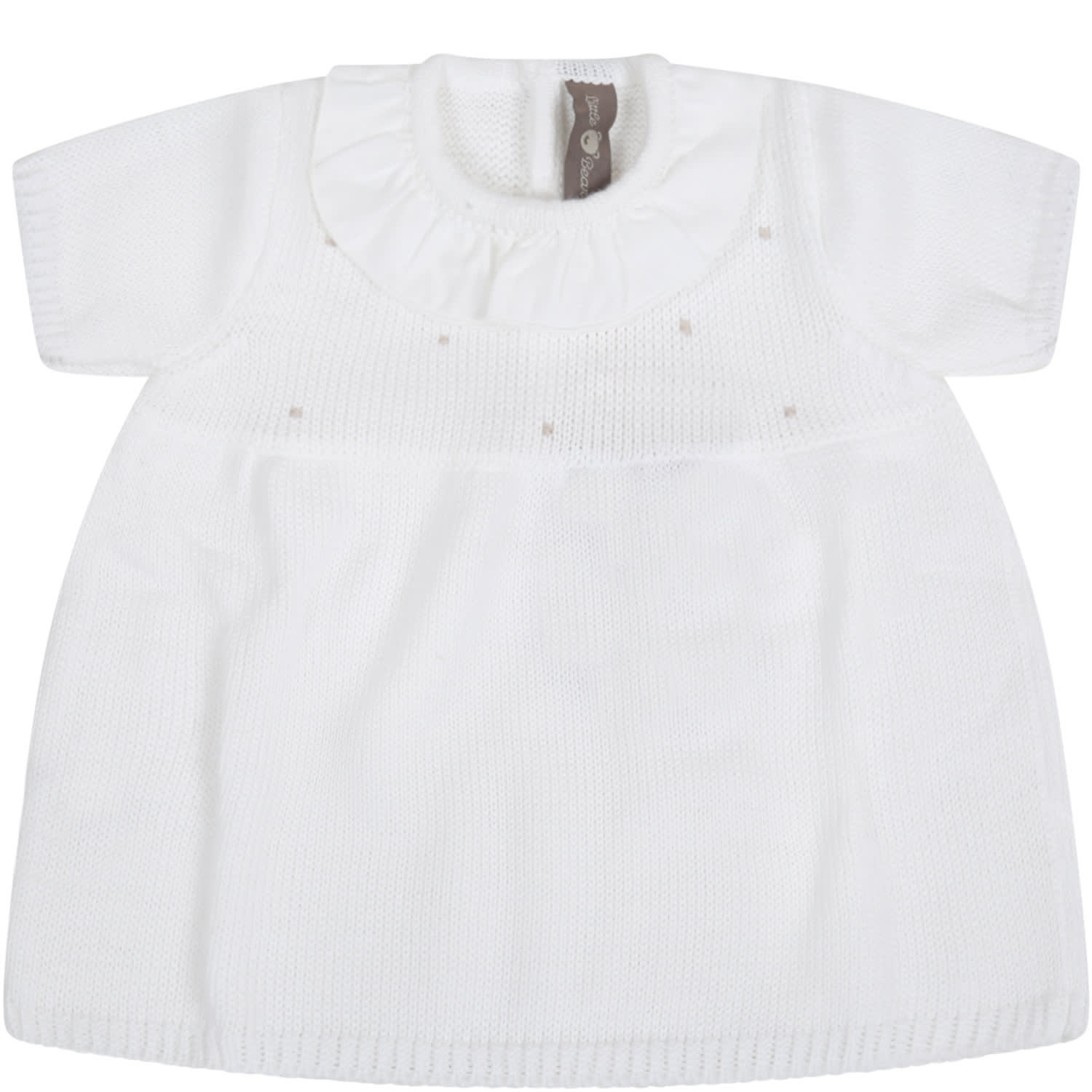 Little Bear White Dress For Babygirl With Polka-dots