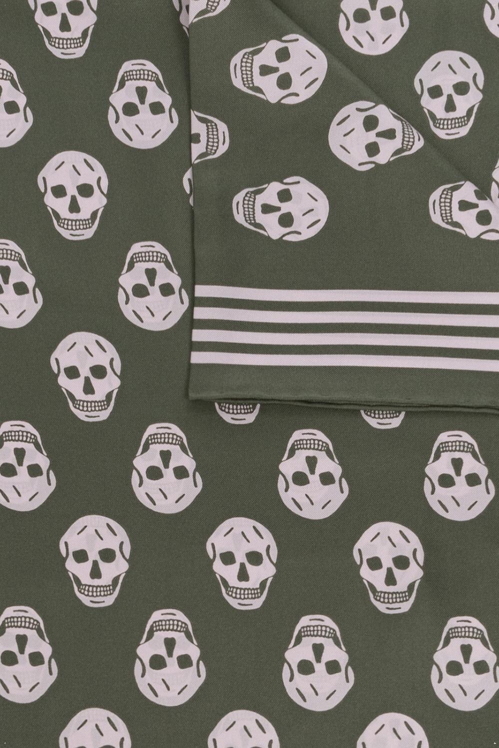 Shop Alexander Mcqueen Skull-printed Striped Edge Scarf In Kaki