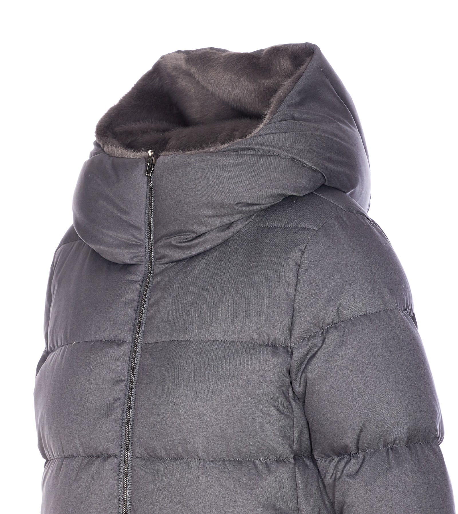 Herno Women Arendelle And New Lady Faux Fur A-shape Down Jacket In Gray