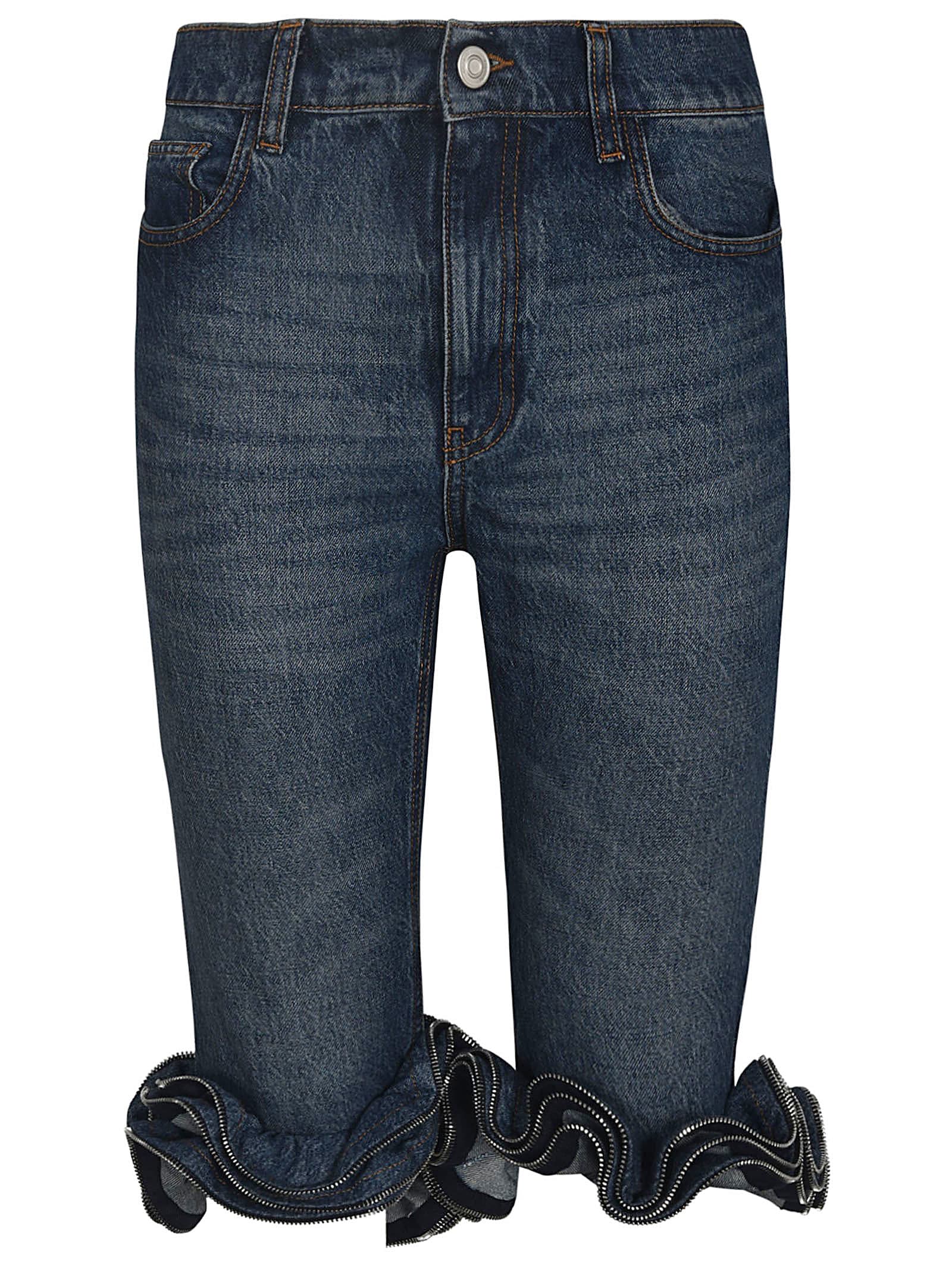 Shop Coperni Ruffle Denim Jeans In Blue