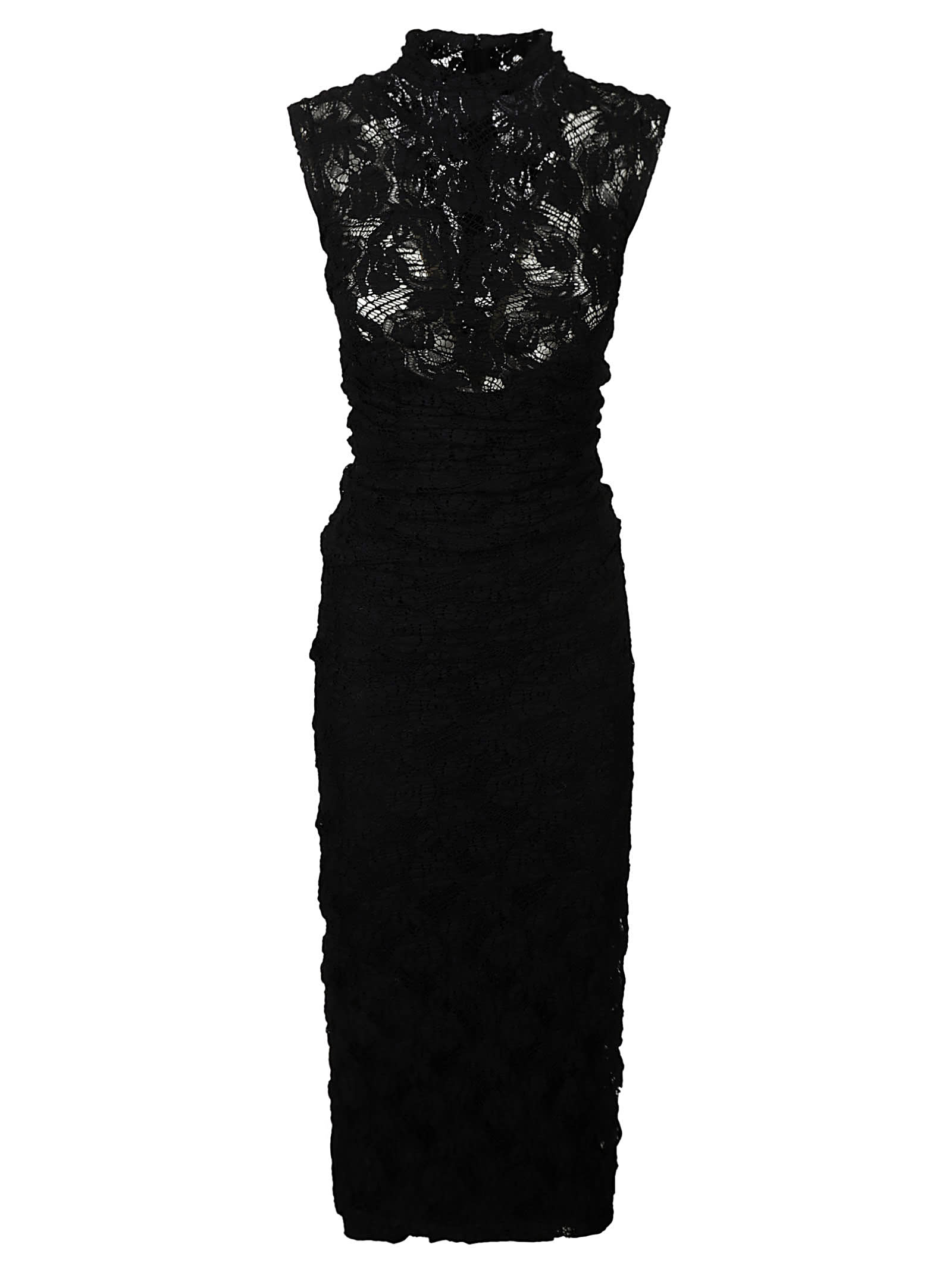 Shop Msgm Sleeveless Laced Dress In Black