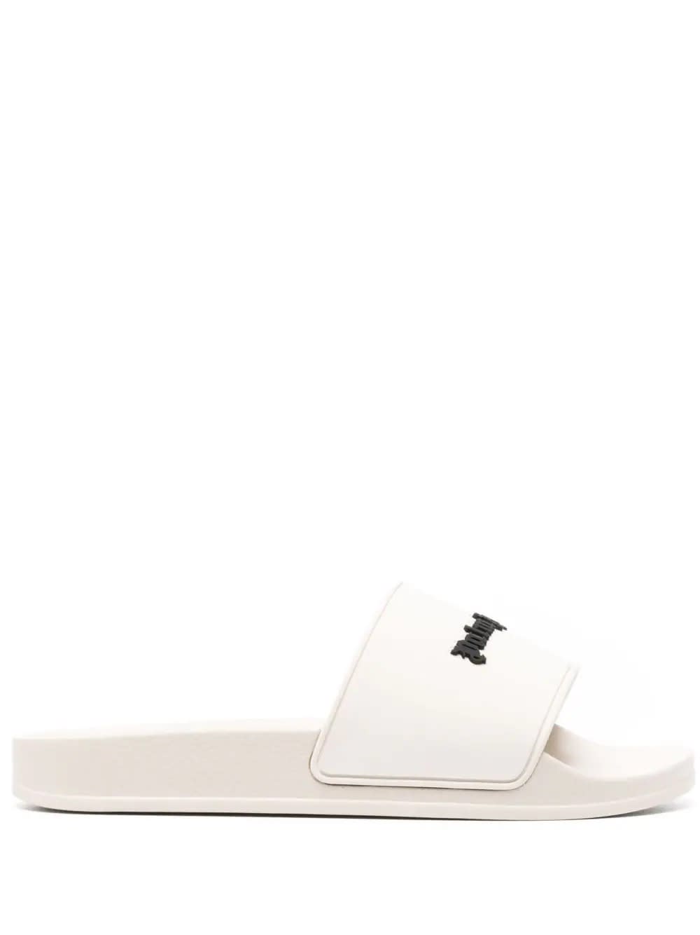 Shop Palm Angels Beige Slippers With Black Logo In White
