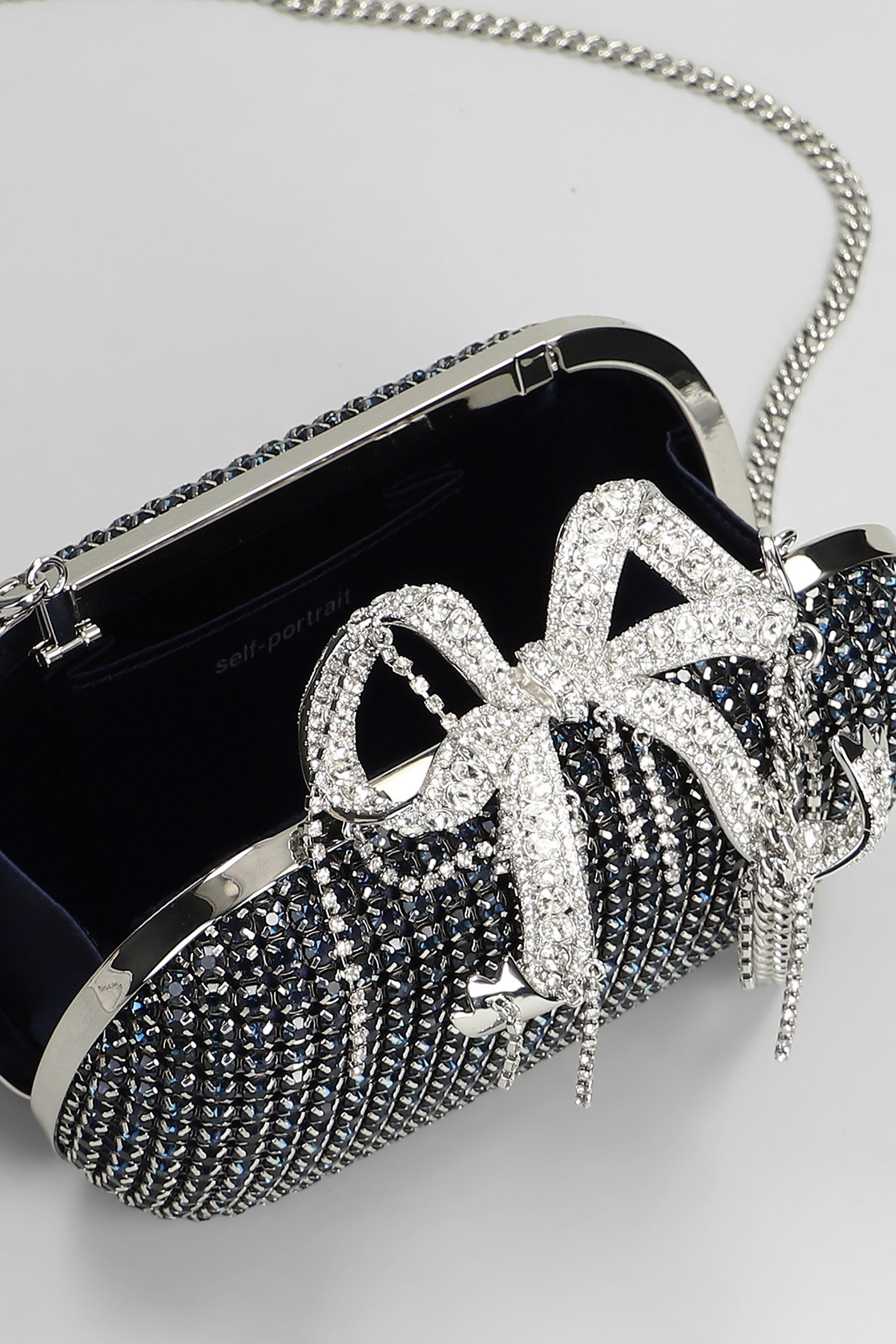 Self-portrait Chainmail Clutch In Blue Crystal In Blue