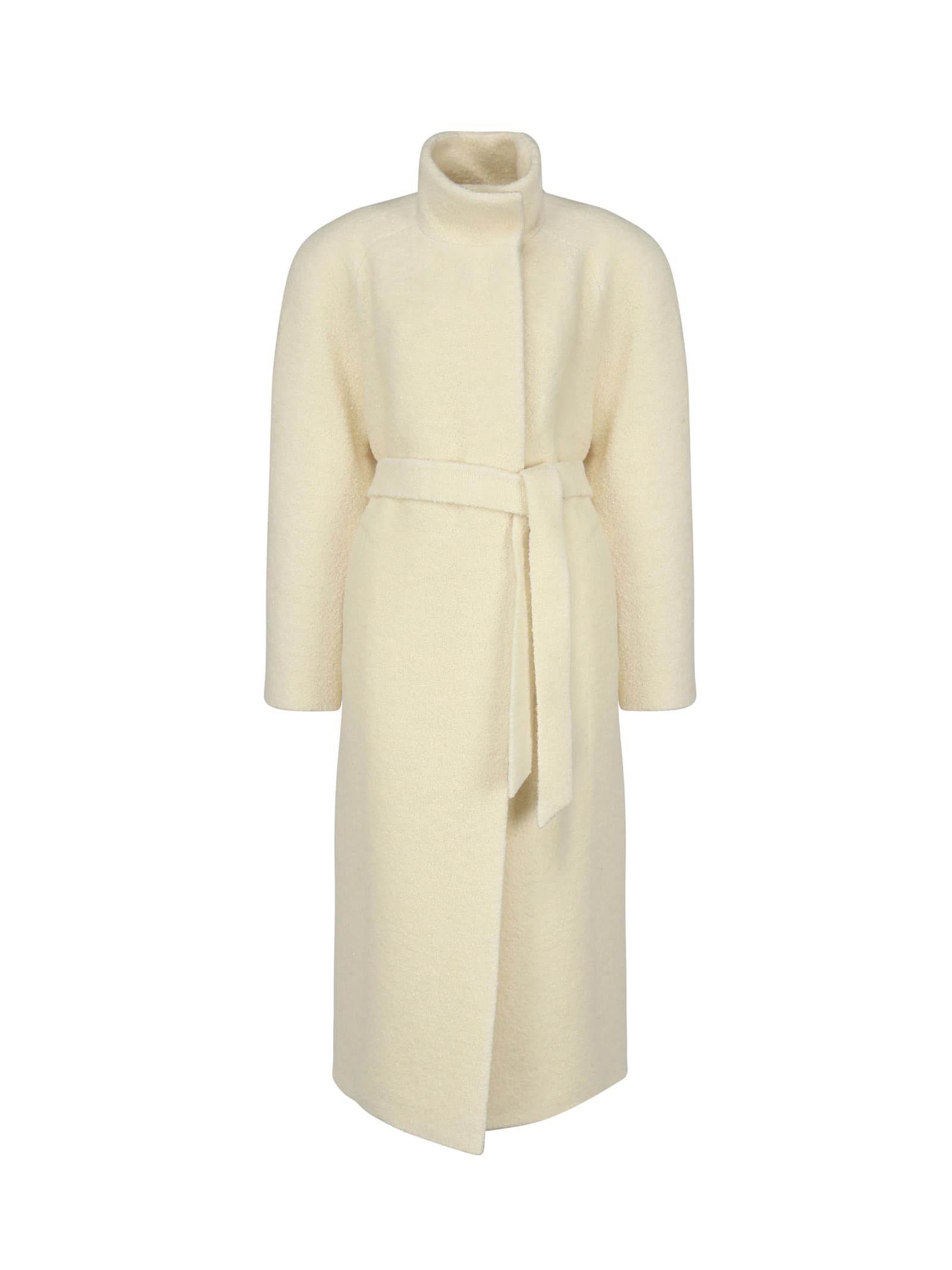 Bouclé High-neck Wrap Coat