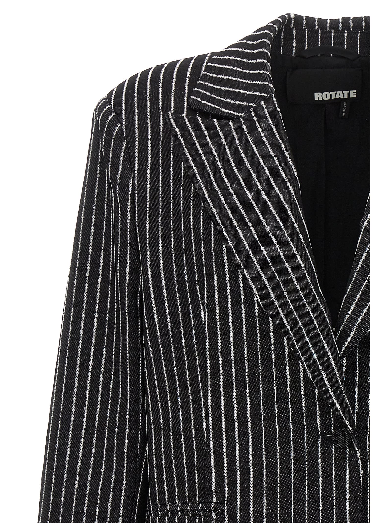 Shop Rotate Birger Christensen Sequin Pinstripe Blazer In Black