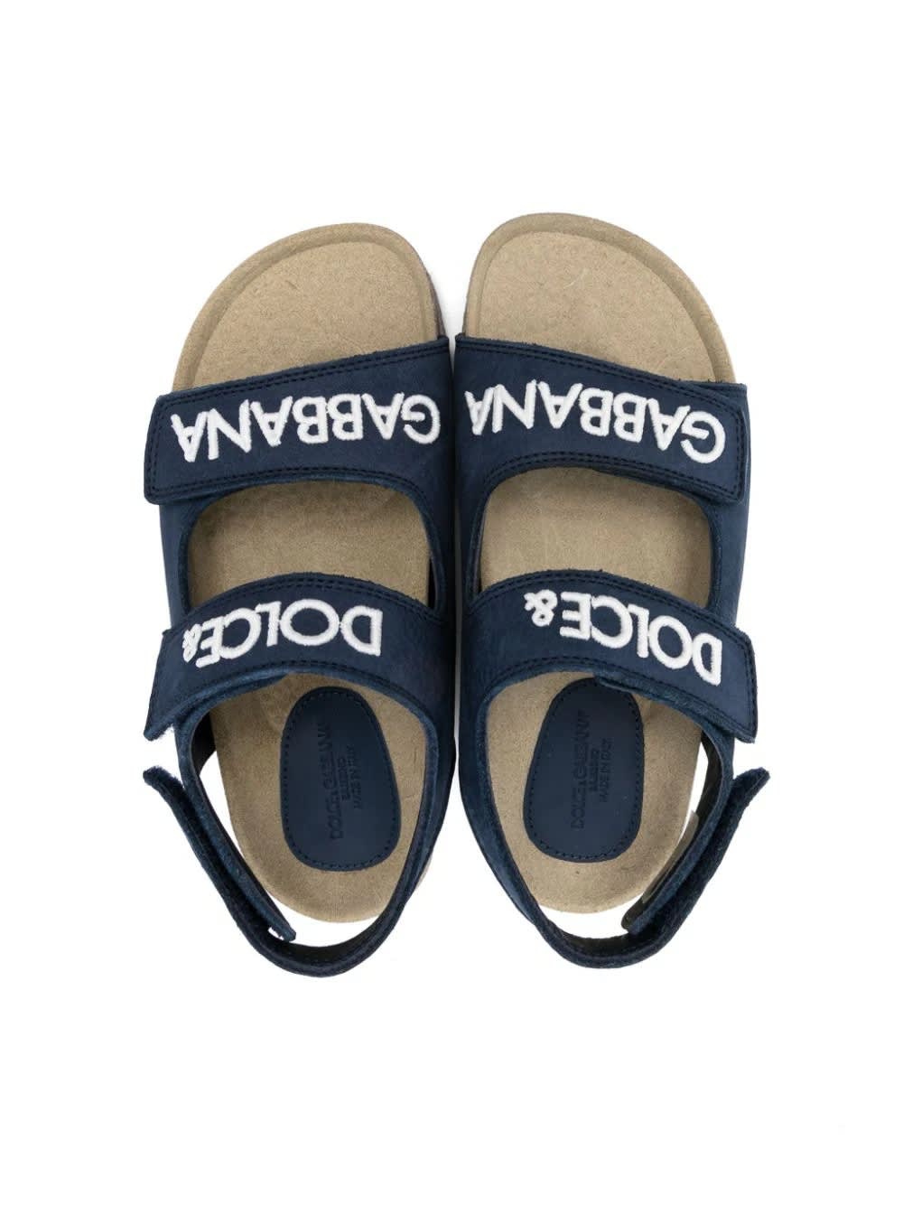 Shop Dolce & Gabbana Blue Nubuck Sandals With Logo