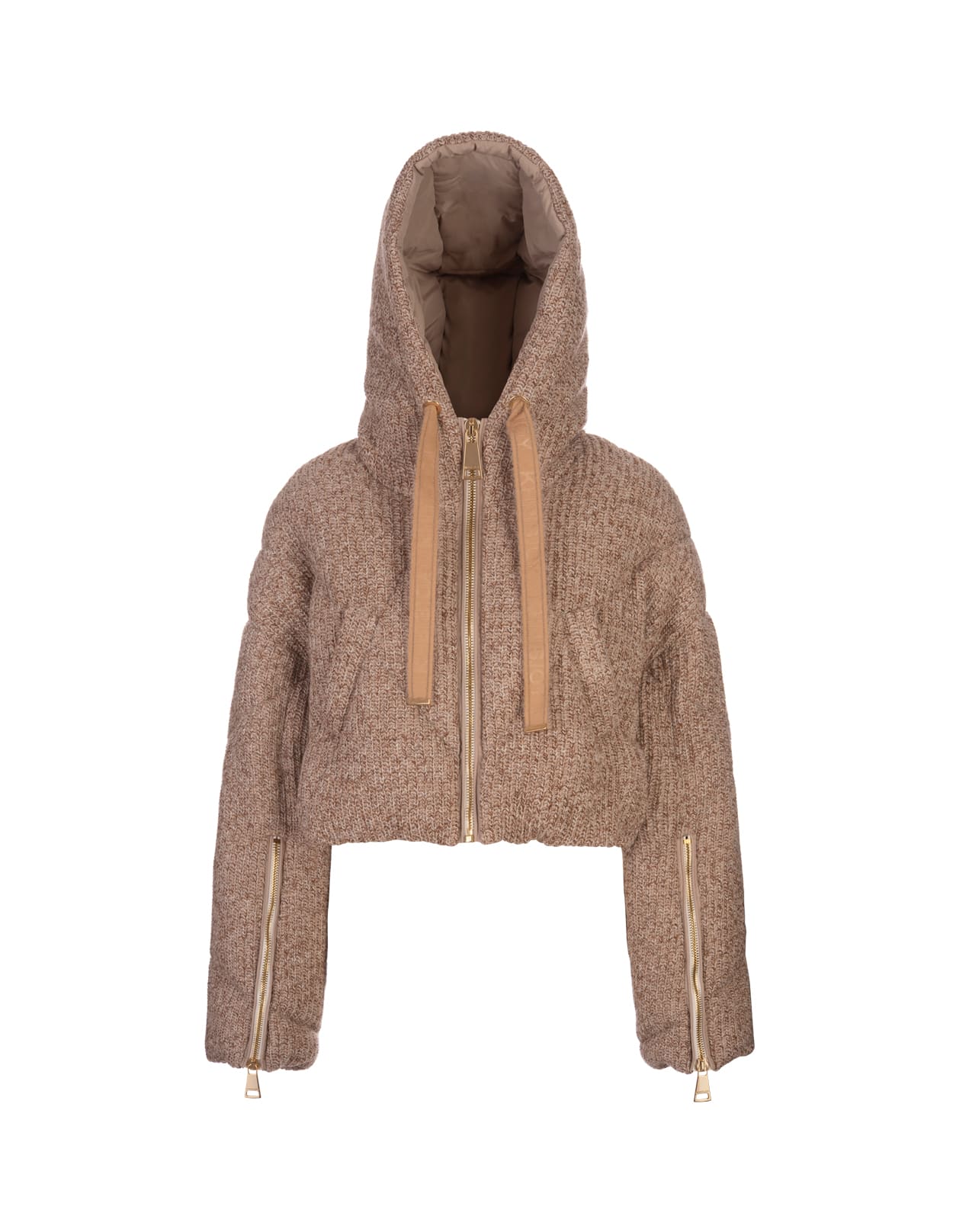 Shop Khrisjoy Sand Khris Crop Knit Down Jacket In Brown