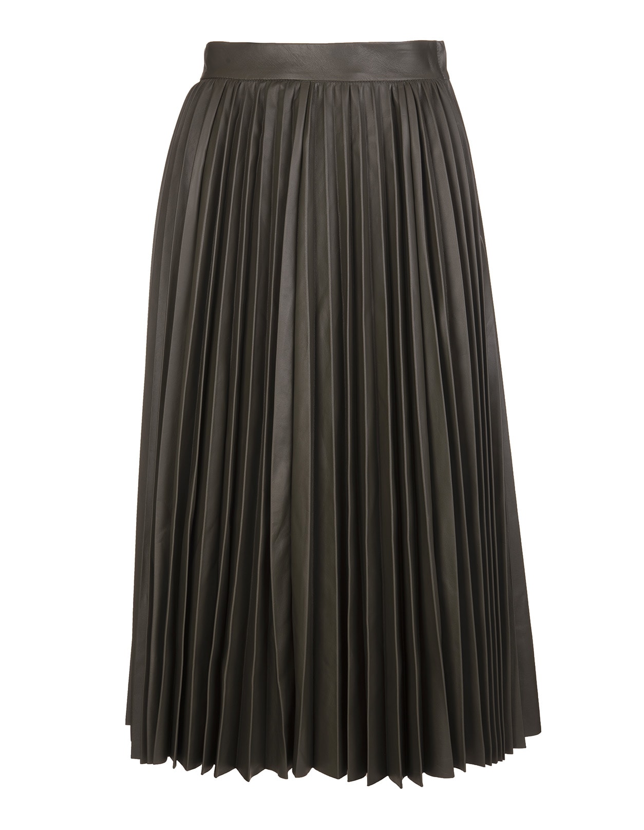 RED Valentino Military Green Leather Pleated Skirt