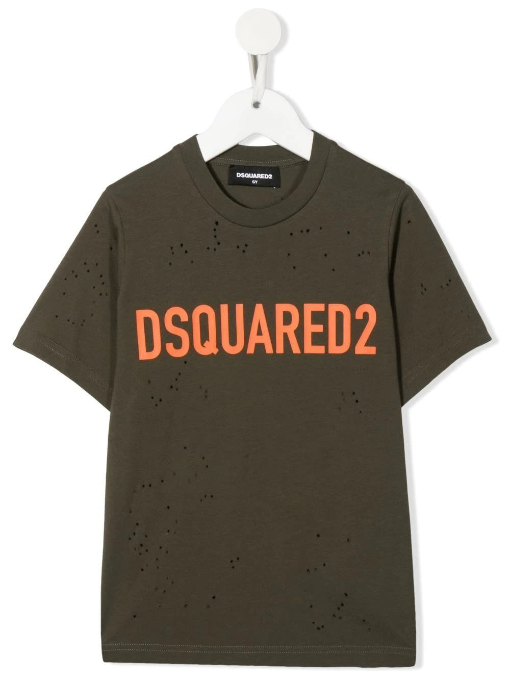 Dsquared2 Kids Military Green T-shirt With Ruined Effect And Contrast Logo