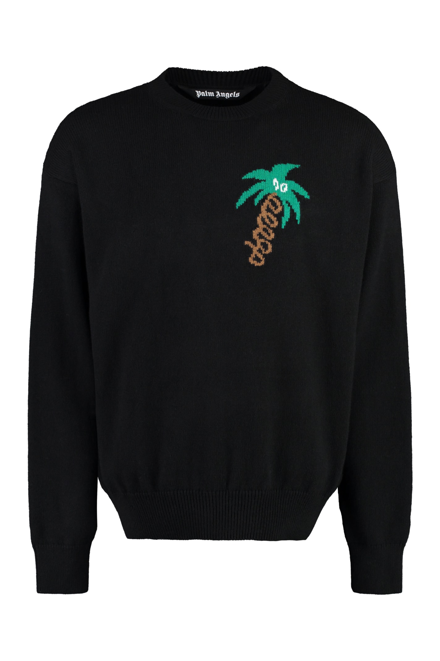 Shop Palm Angels Crew-neck Wool Sweater In Black