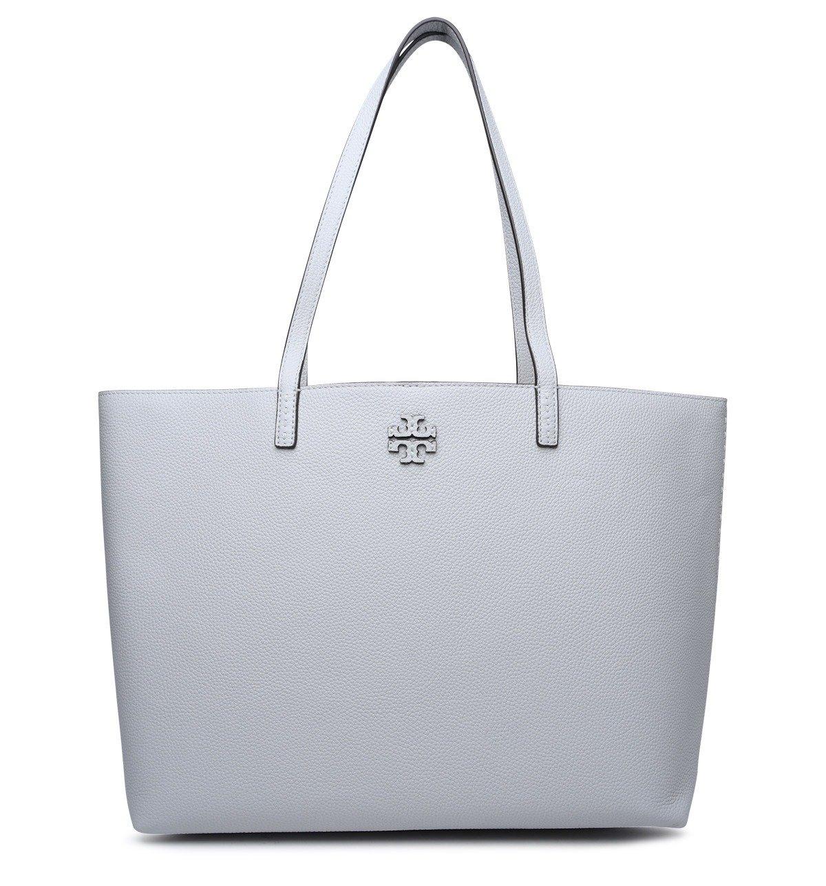 Shop Tory Burch Mcgraw Logo Patch Tote Bag In Grey