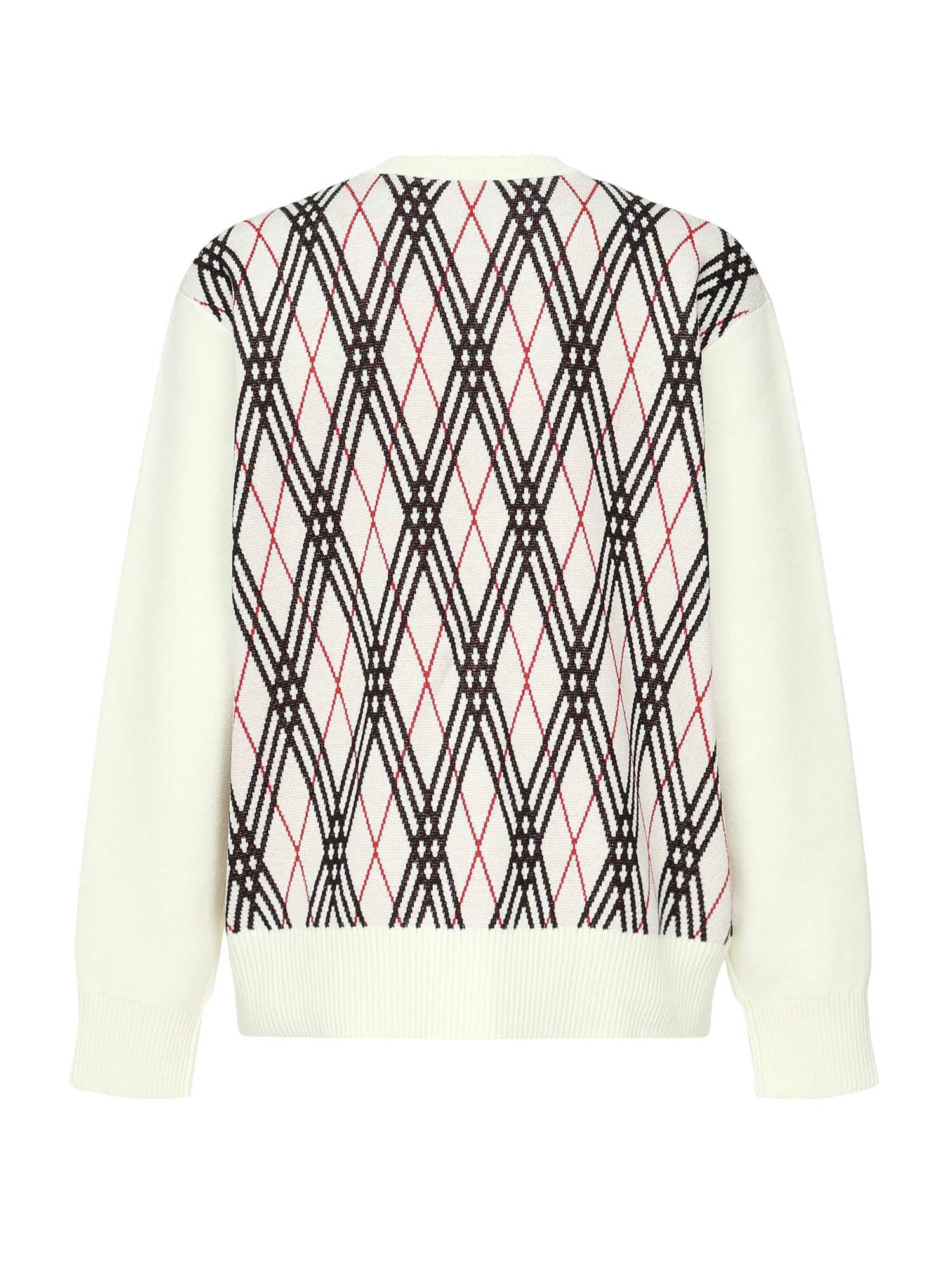 Burberry Argyle Pattern Crew Neck Sweater In White