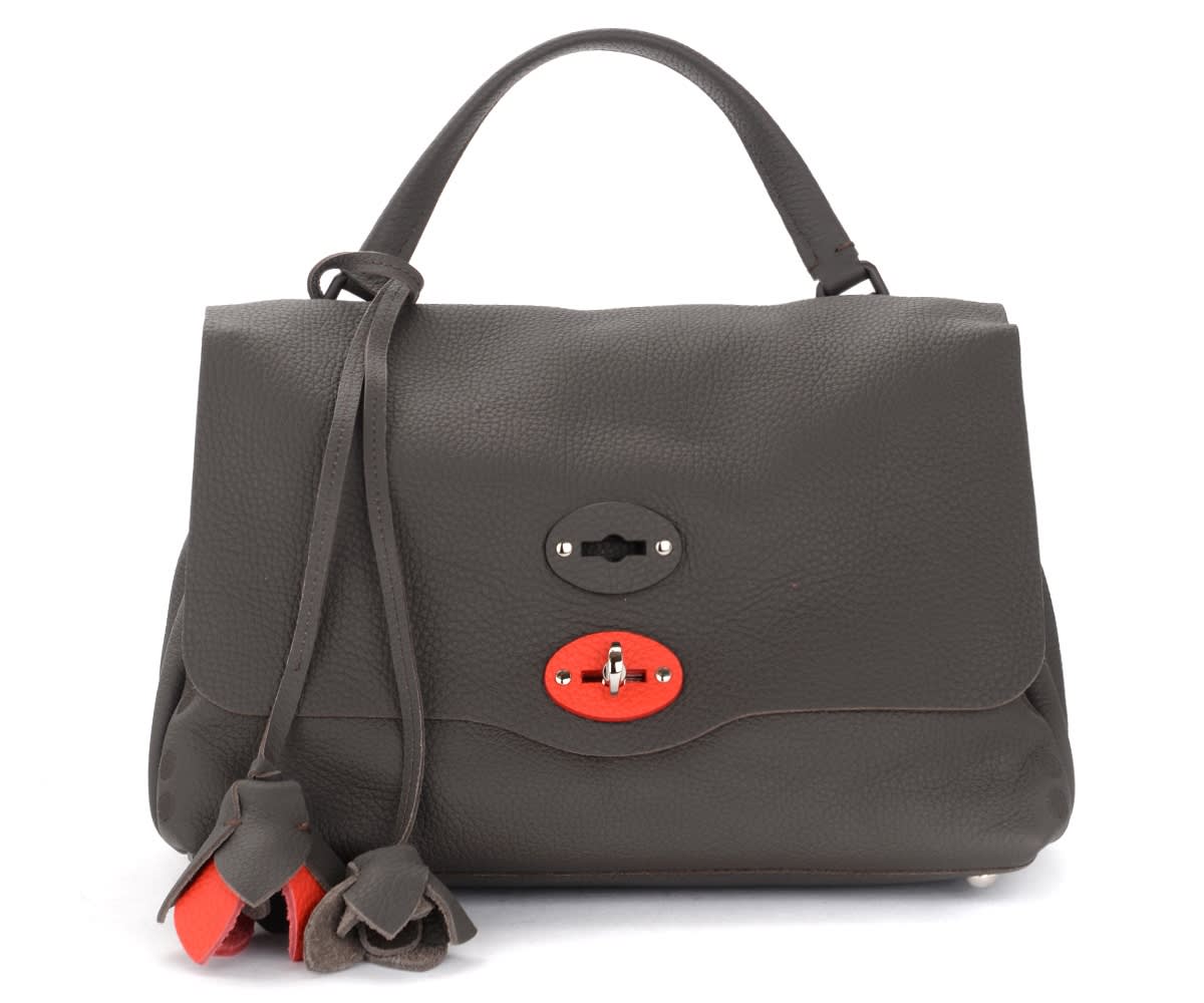 Zanellato Postina Pura Petalo S Bag In Grey And Red Hammered Leather