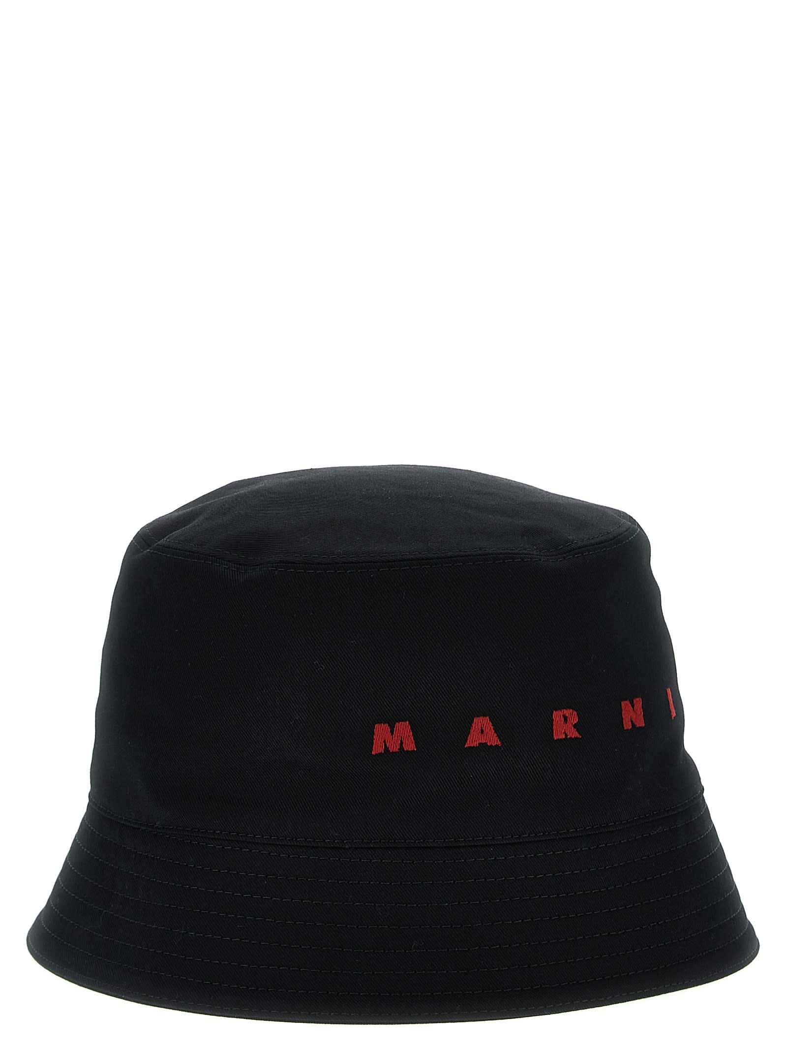 Shop Marni Logo Embroidery Bucket Hat In Black