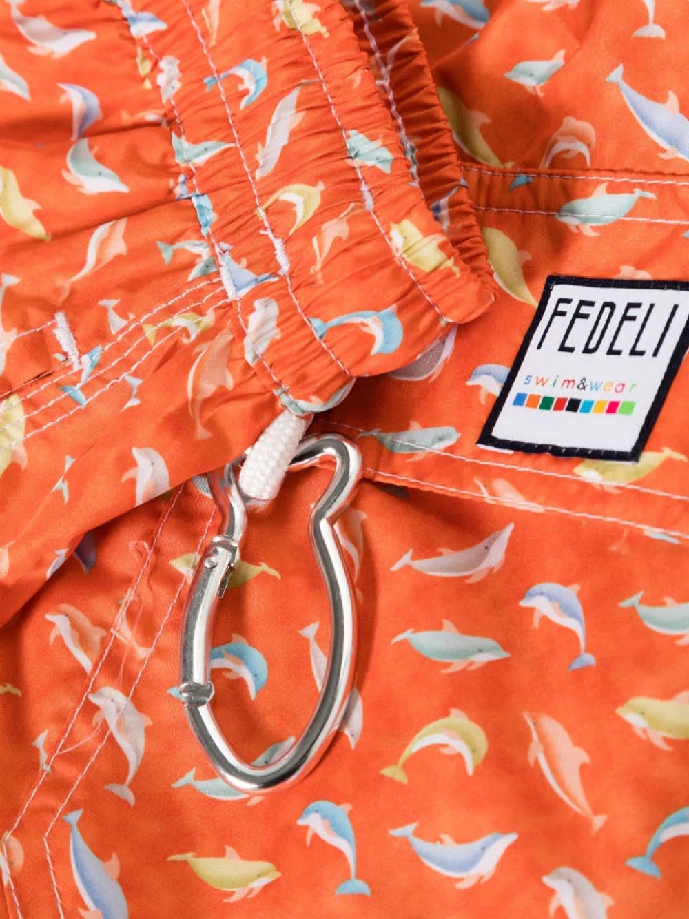 Shop Fedeli Orange Swim Shorts With Dolphin Pattern