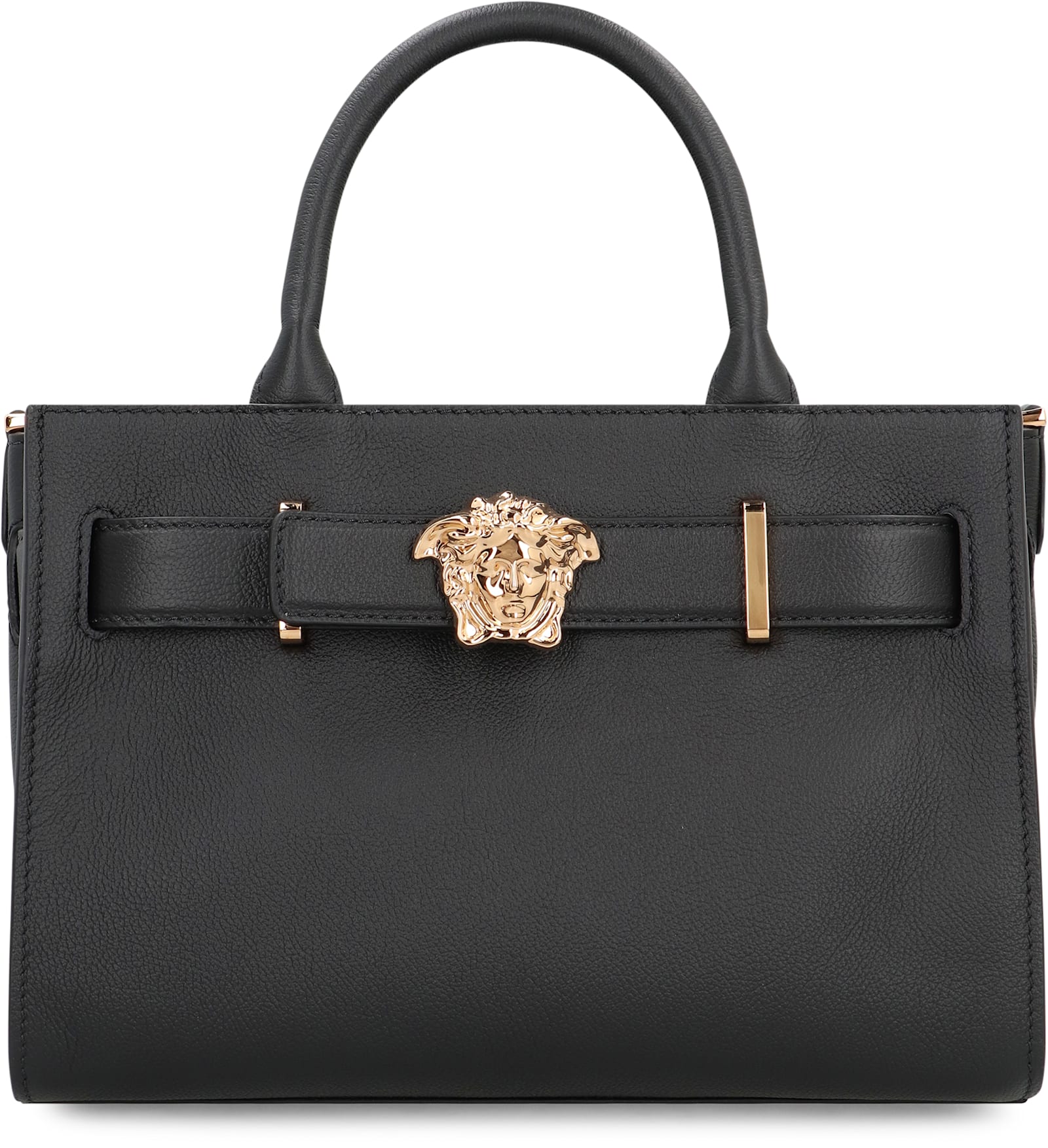 Versace Small Leather Tote In Black