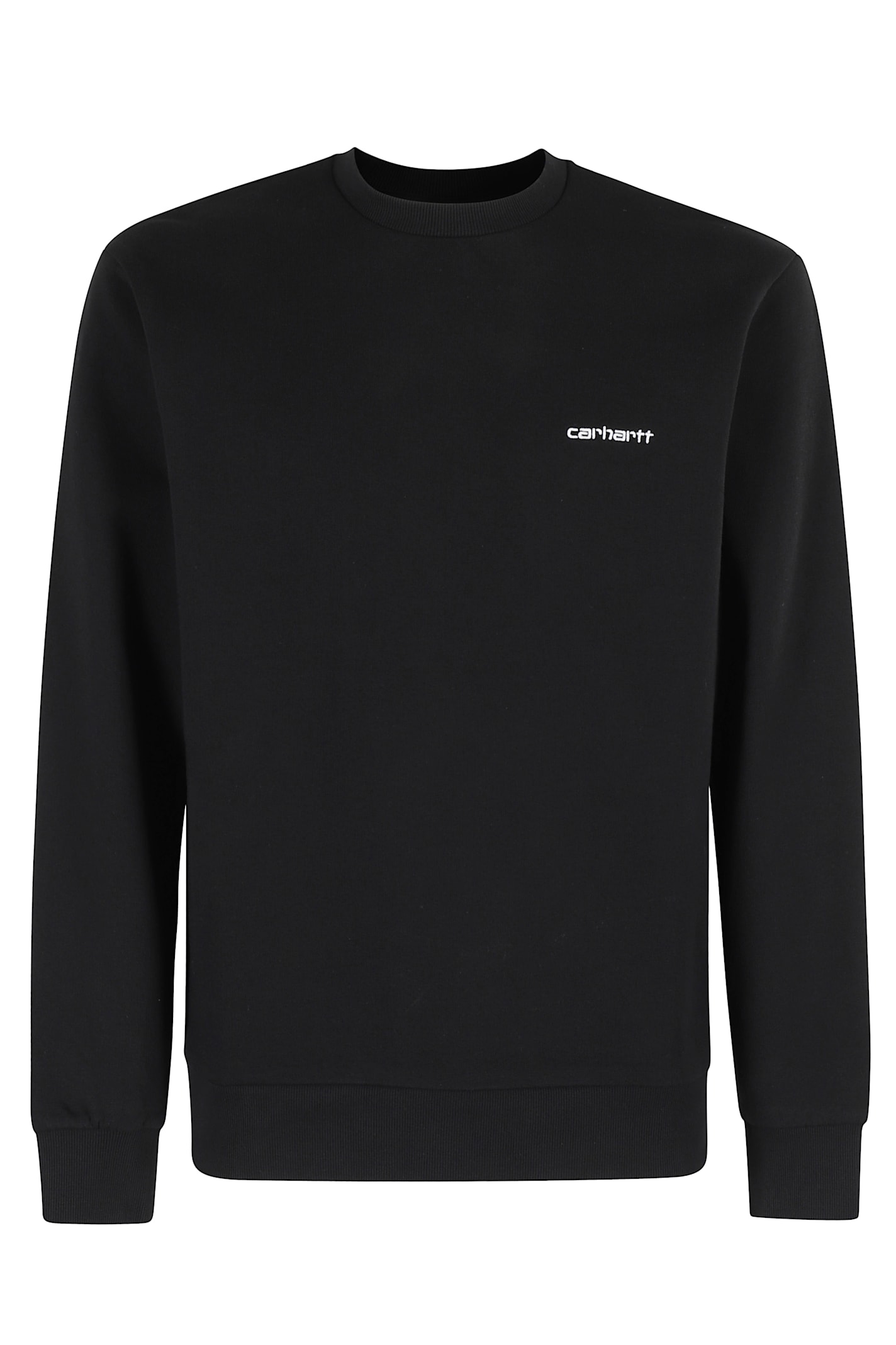 Carhartt Black Crewneck Sweatshirt With White Embroidered Logo In Black