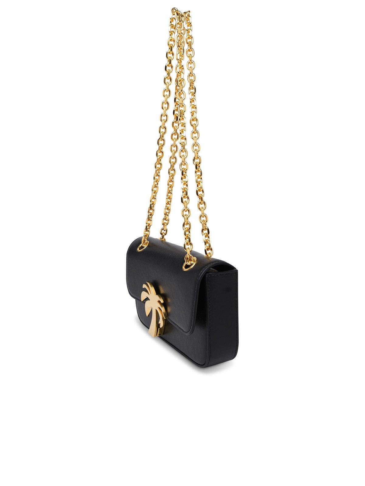 Shop Palm Angels Palm Bridge Foldover Top Crossbody Bag In Black Gold