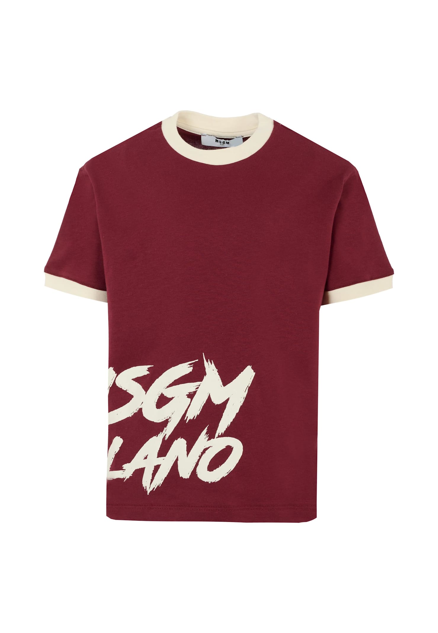 Msgm Logo-print Ringer-neck T-shirt In Burgundy