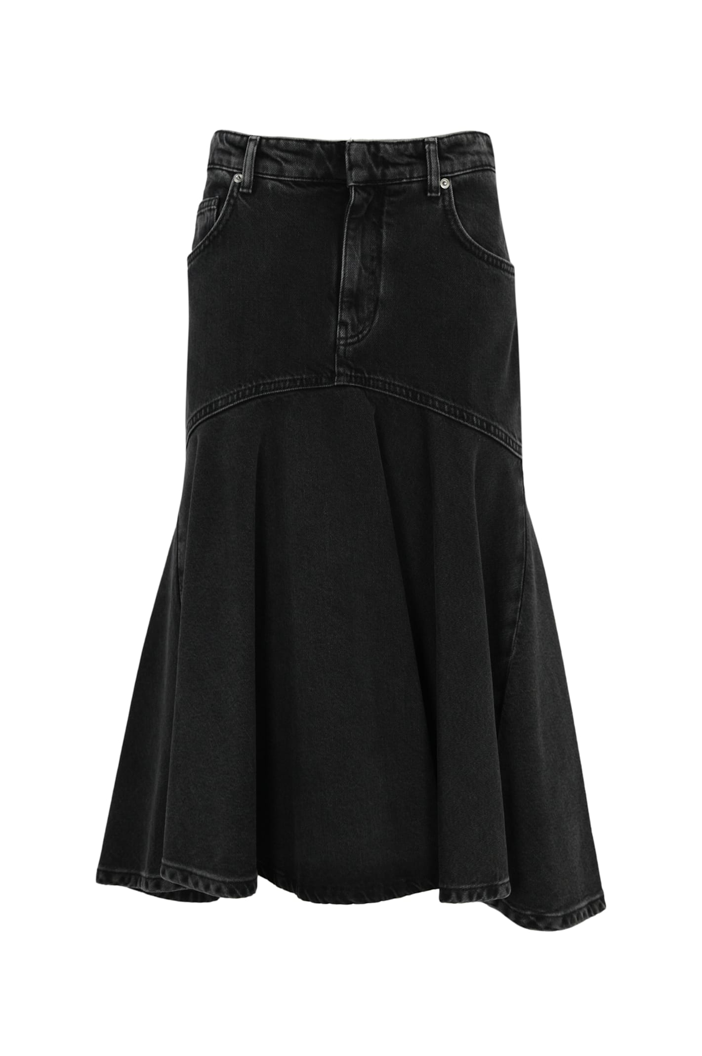 Shop Philosophy Di Lorenzo Serafini Black Denim Midi Skirt In Nero