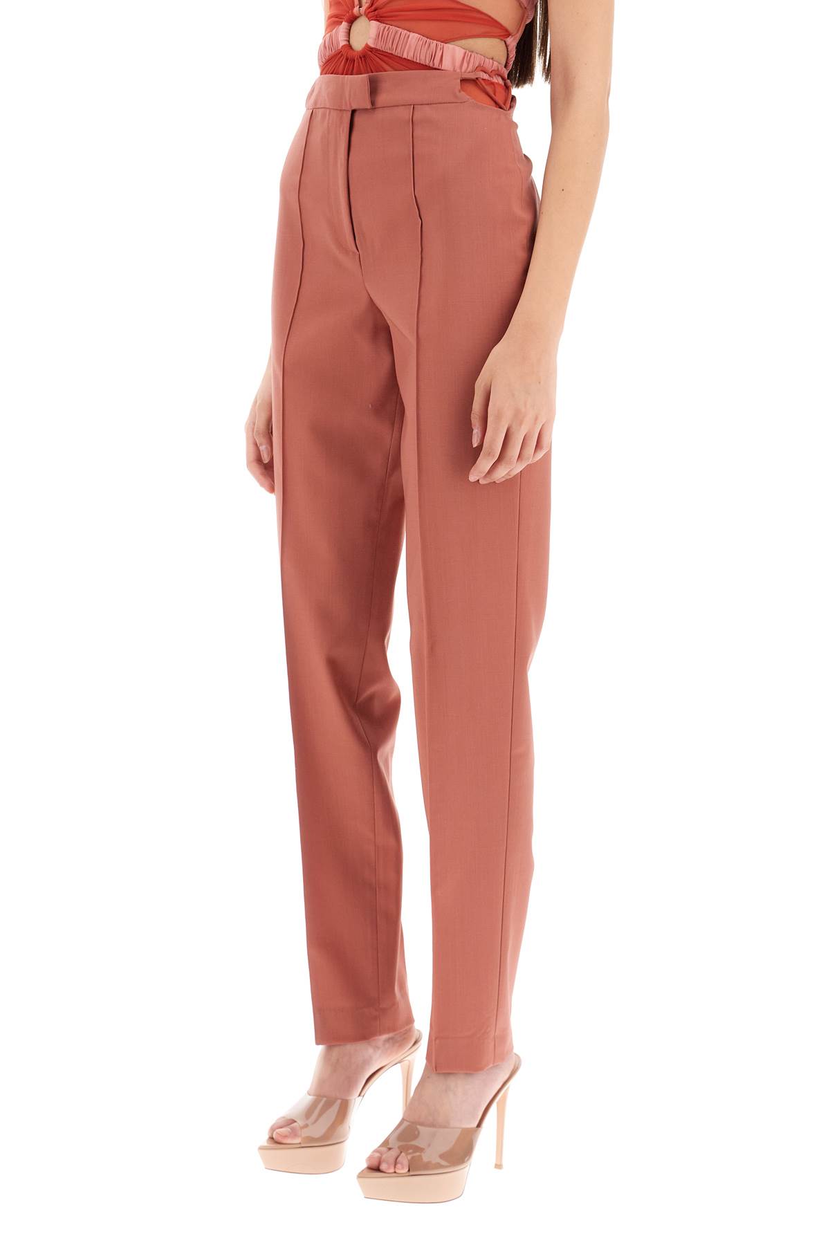 Shop Nensi Dojaka Cool Virgin Wool Pants With Heart-shaped Details In Autumn Glaze (red)