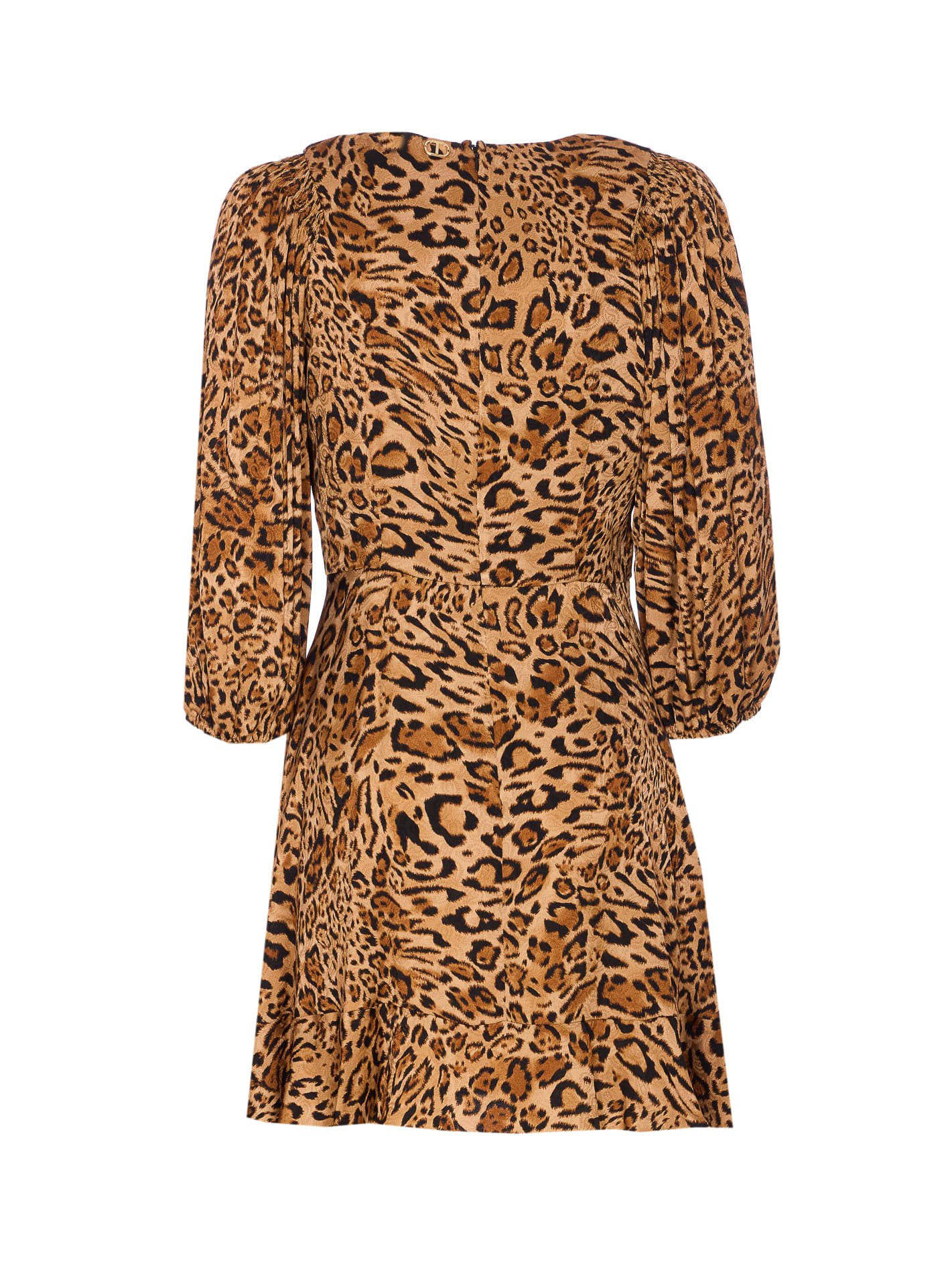 Twinset Leopard-print Puff-sleeve Mini Dress In Brown