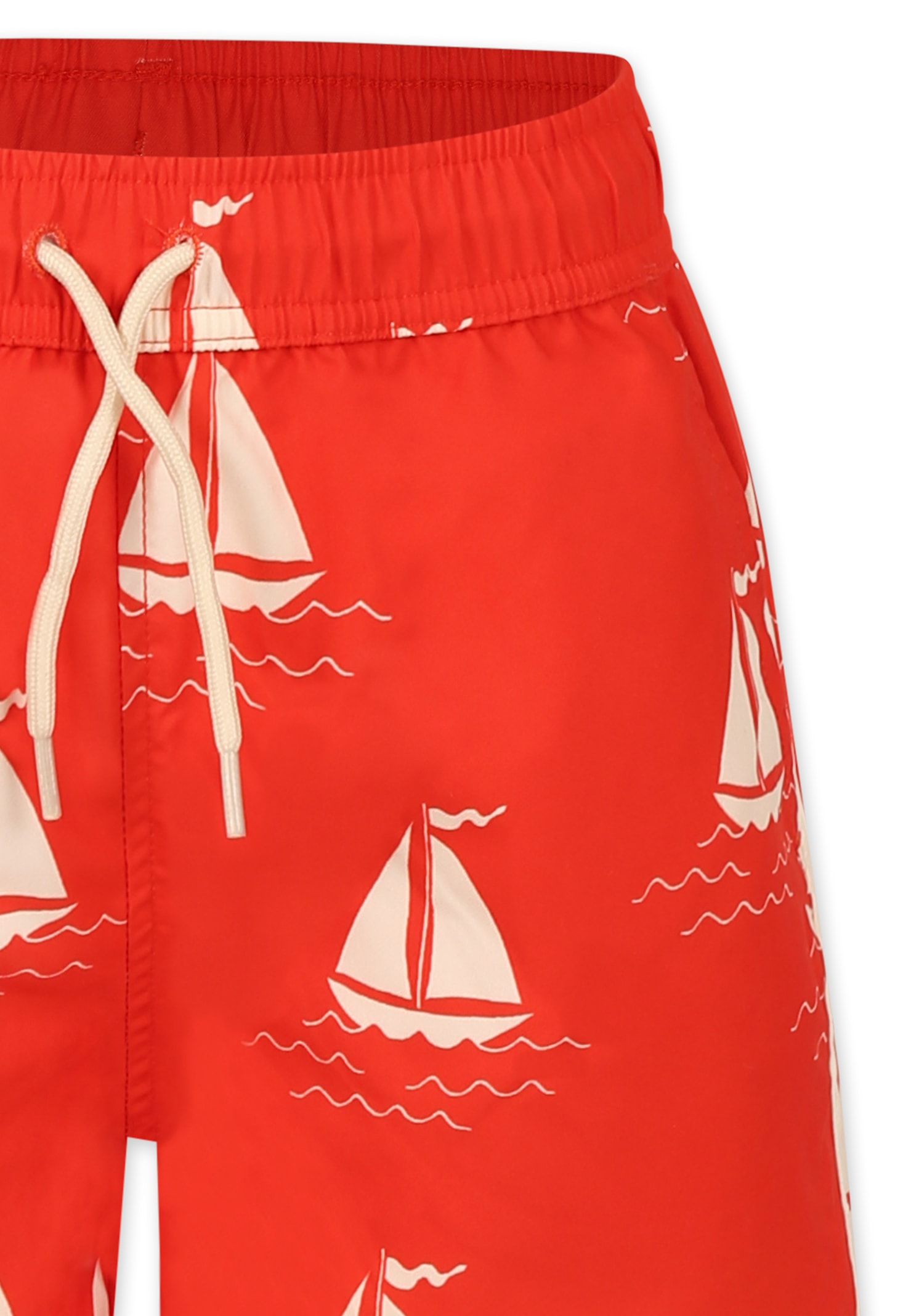 MINI RODINI RED SWIM SHORTS FOR BOY WITH SAILBOAT